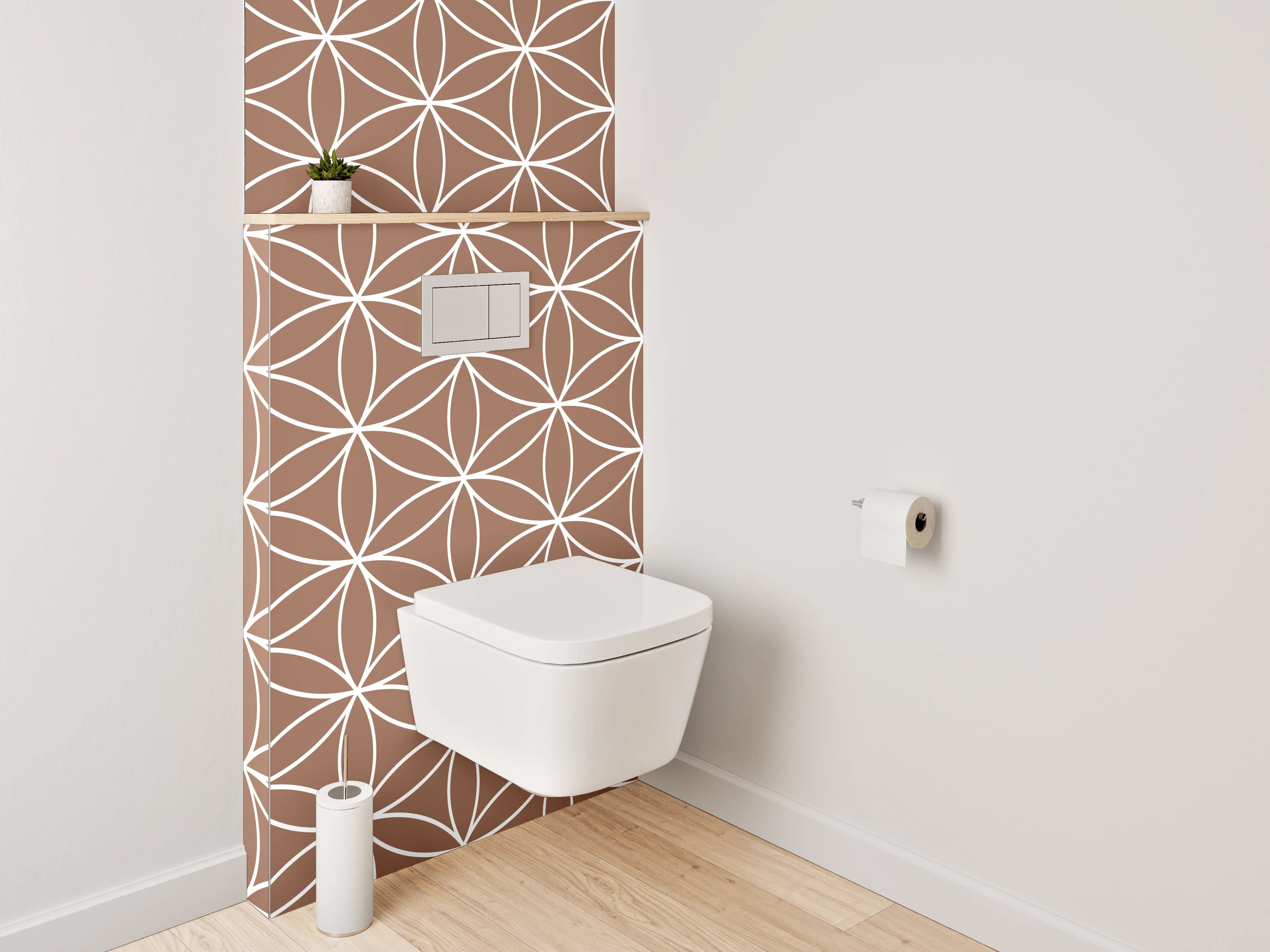 WC-Rückwand - Geometrisches Blütenmuster Braun Weiß