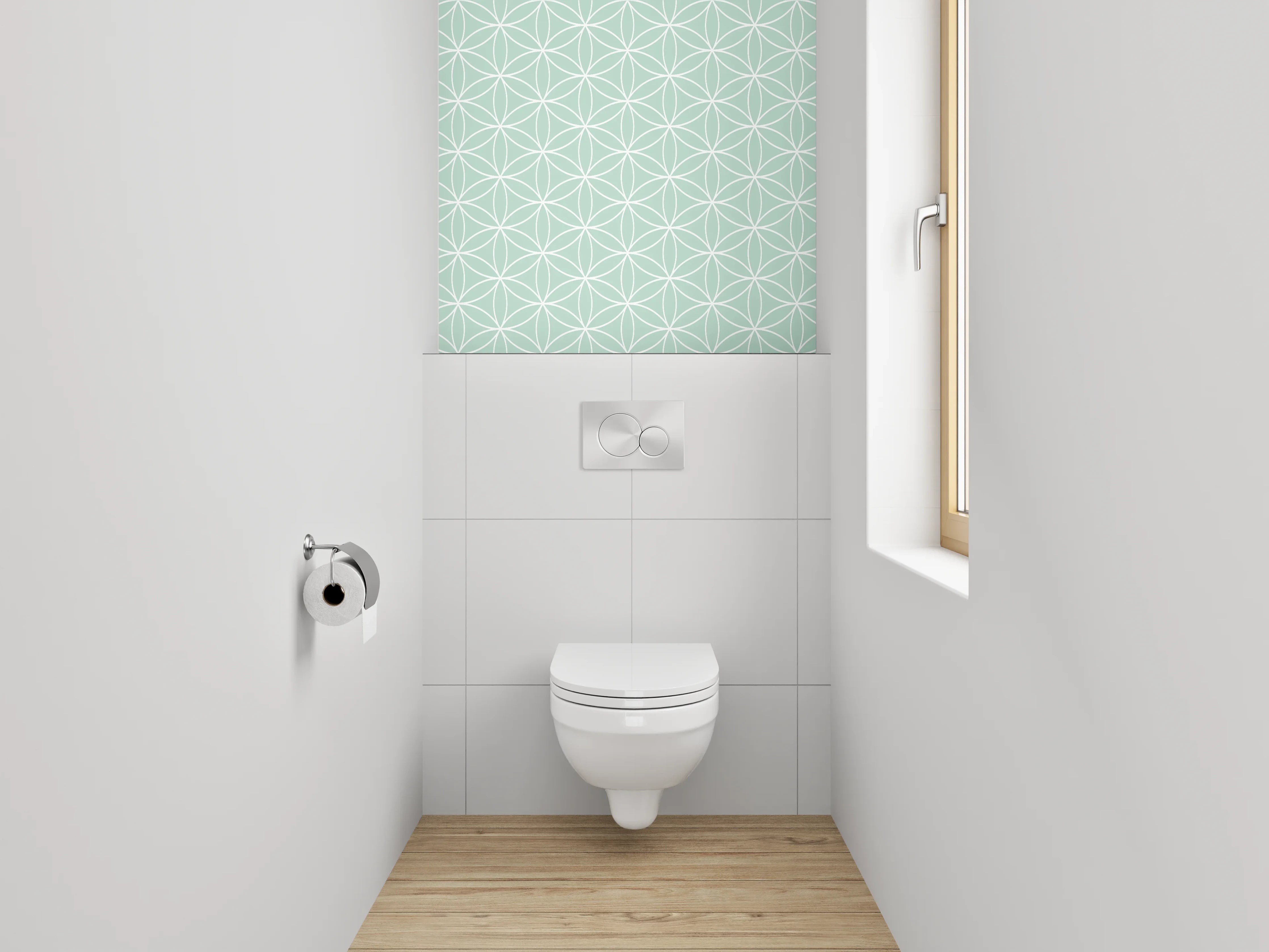 WC-Rückwand - Geometrisches Blütenmuster Mint Weiß