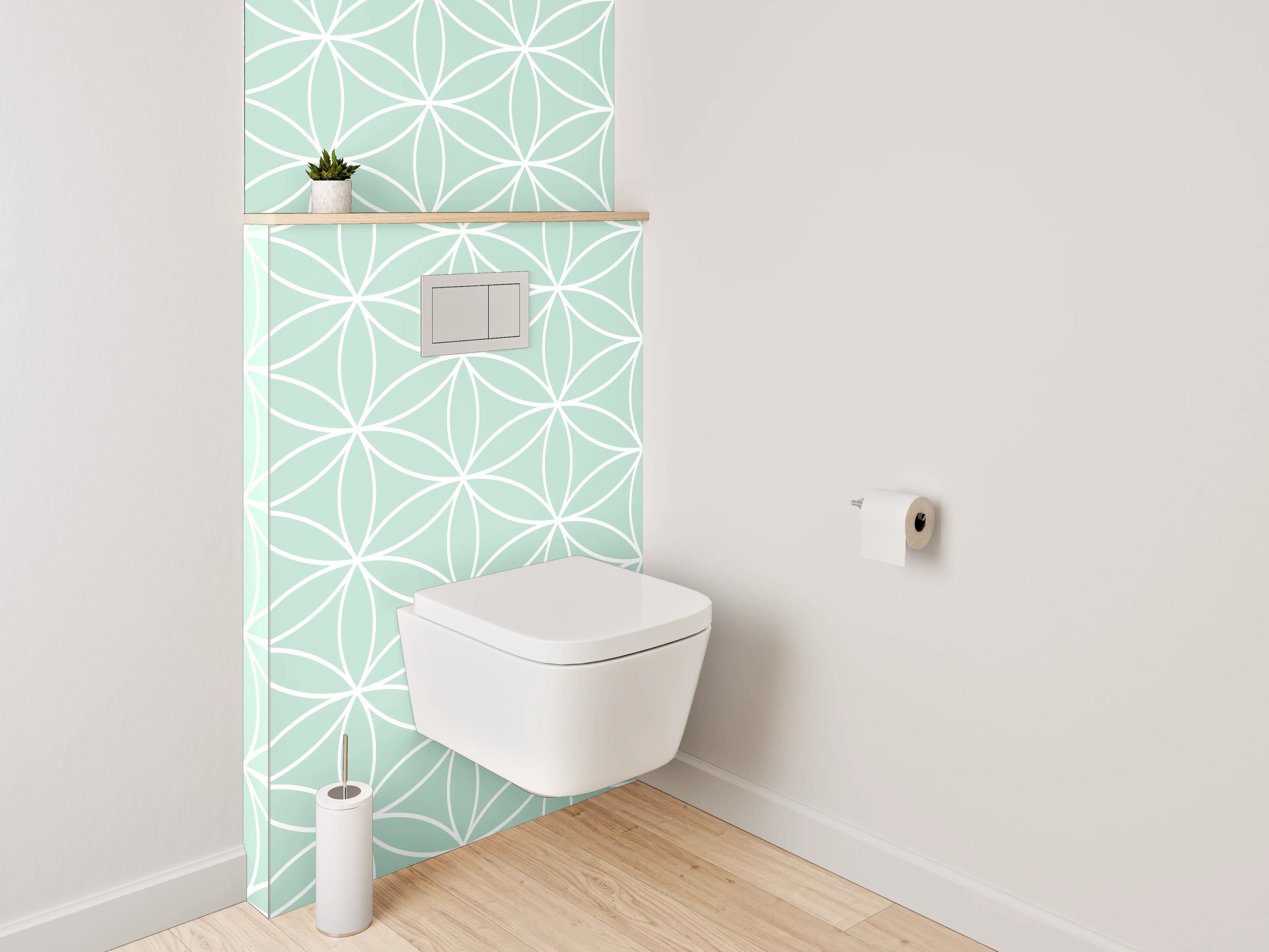 WC-Rückwand - Geometrisches Blütenmuster Mint Weiß