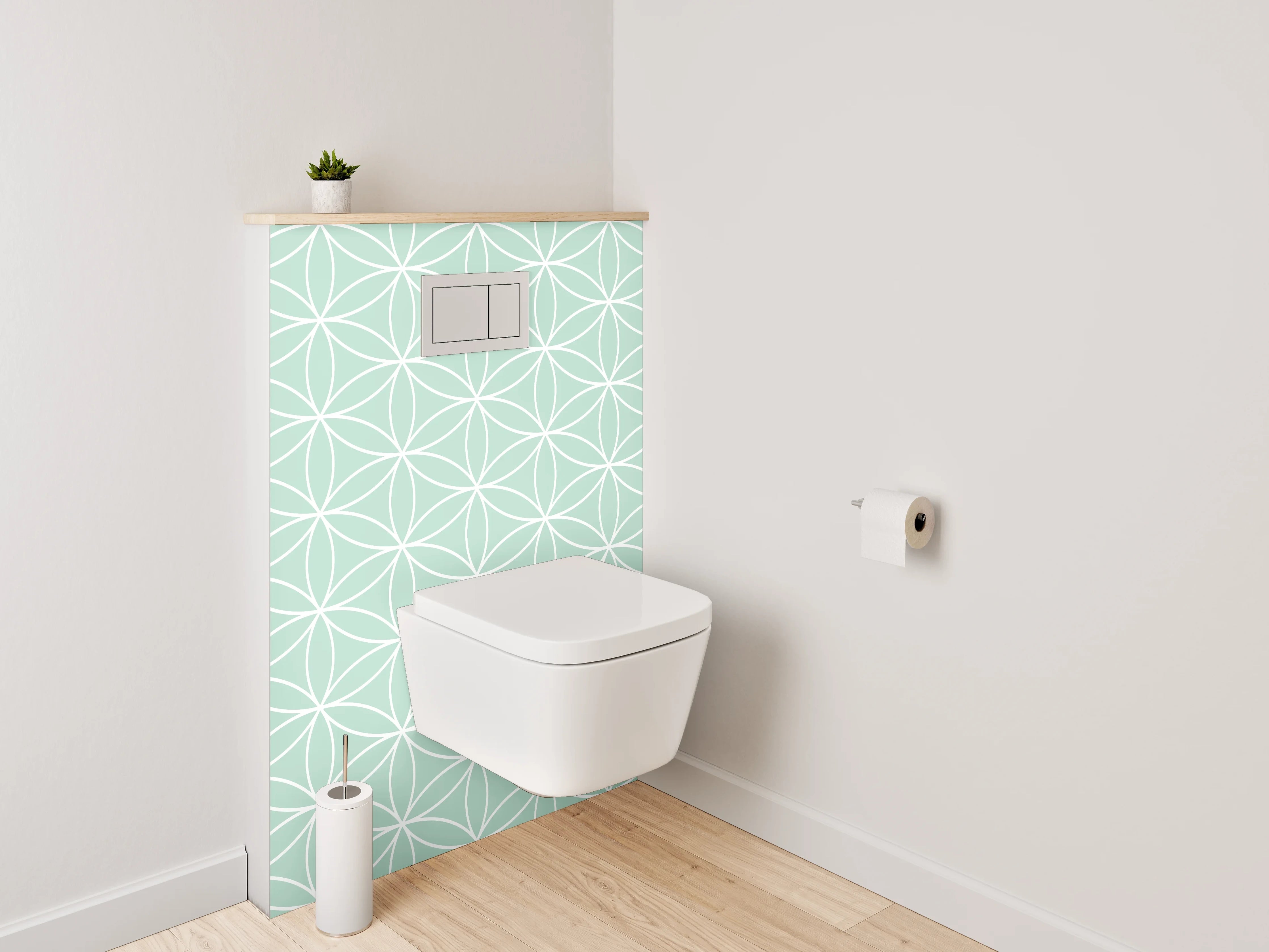 WC-Rückwand - Geometrisches Blütenmuster Mint Weiß