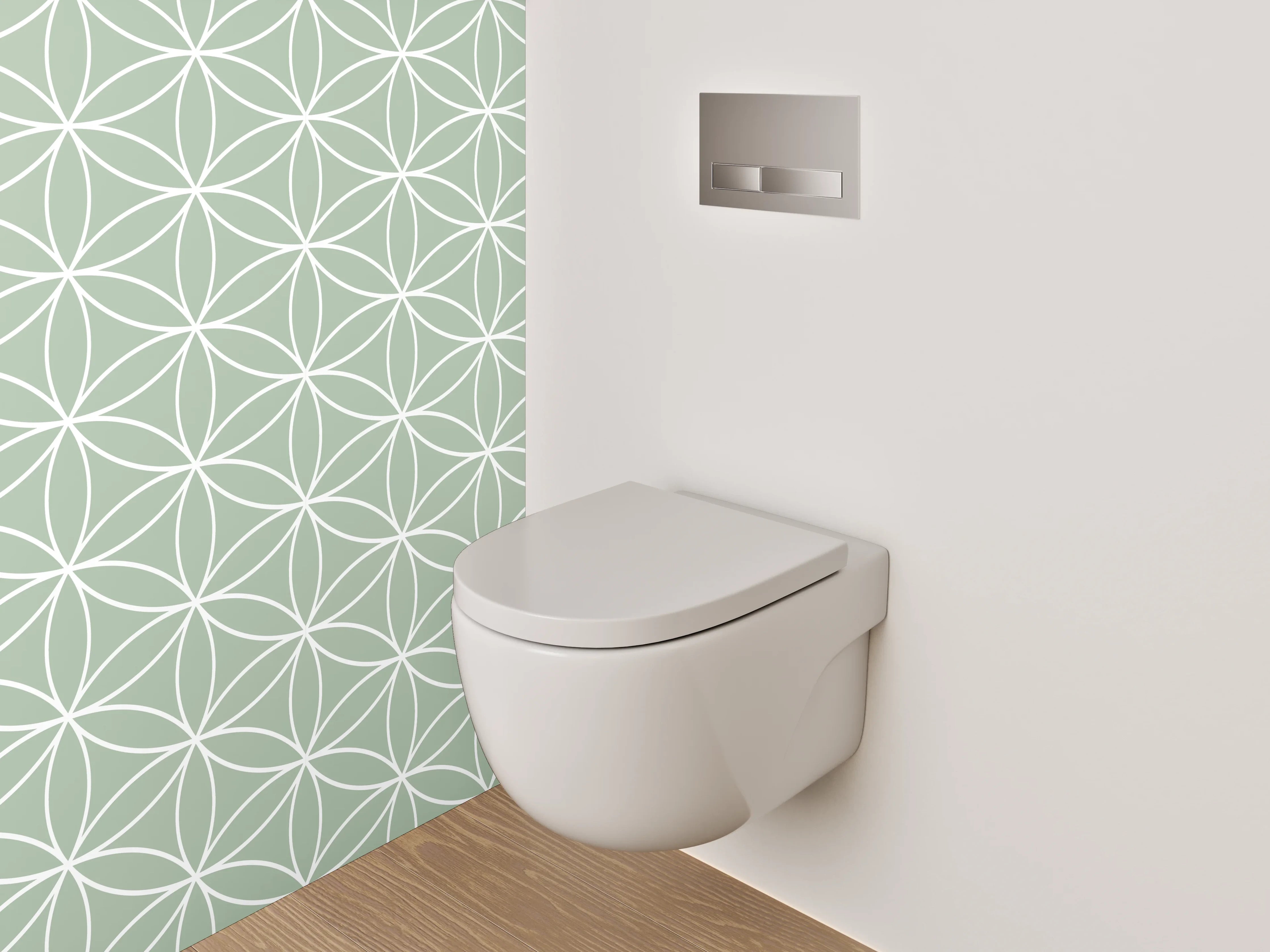 WC-Rückwand - Geometrisches Blütenmuster in Pastellgrün