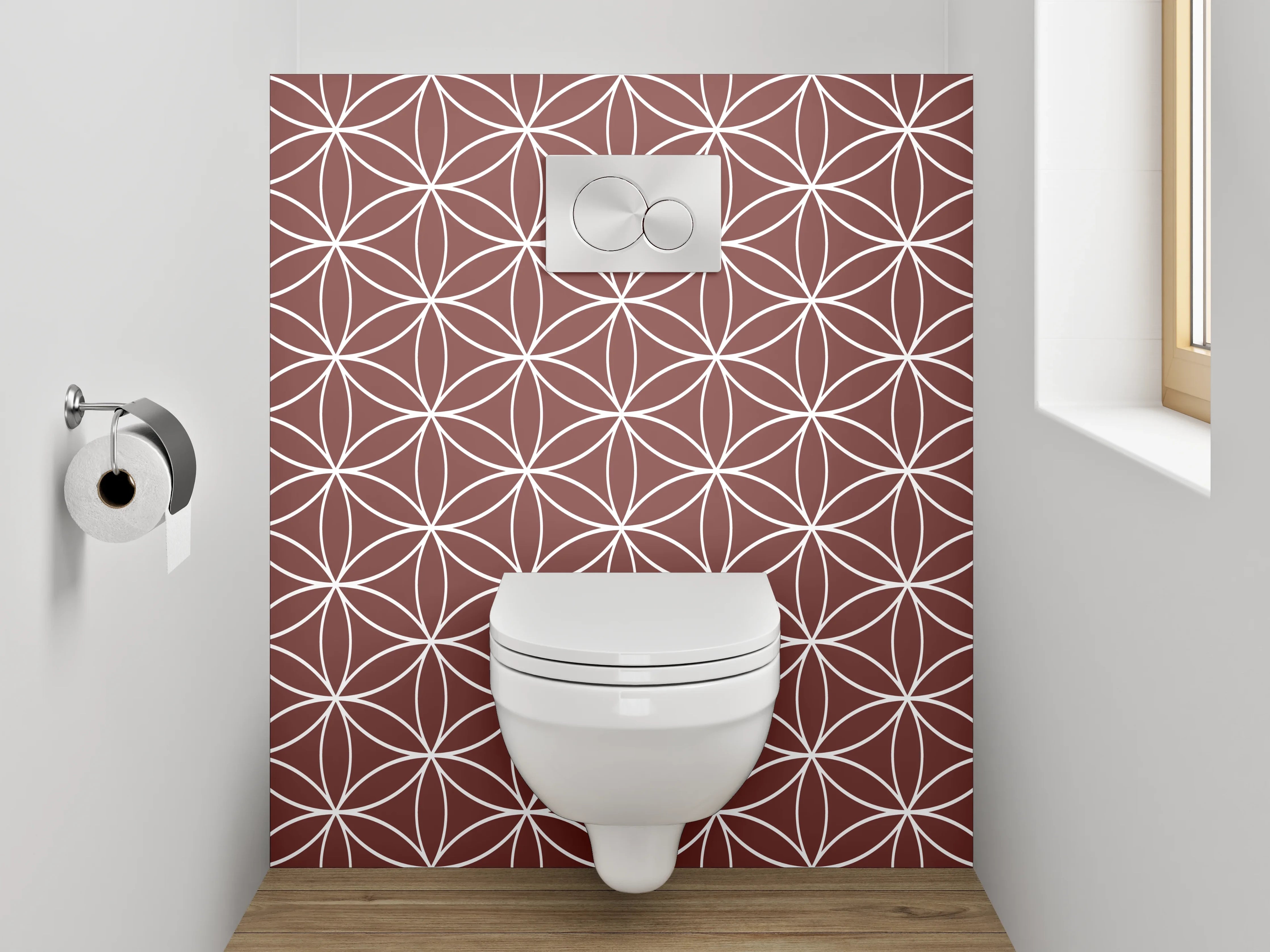 WC-Rückwand - Geometrisches Blumenmuster Braun Weiß