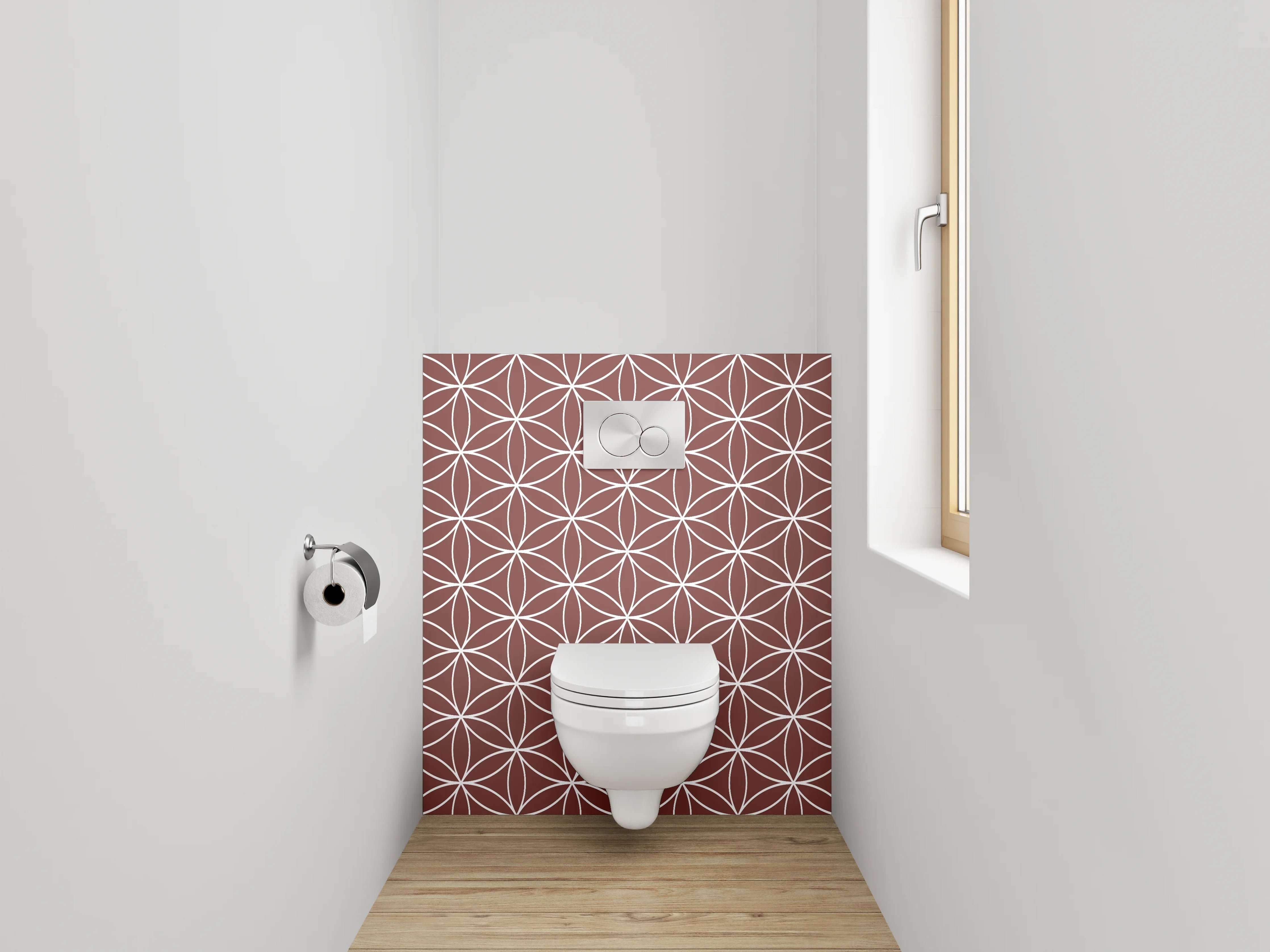 WC-Rückwand - Geometrisches Blumenmuster Braun Weiß