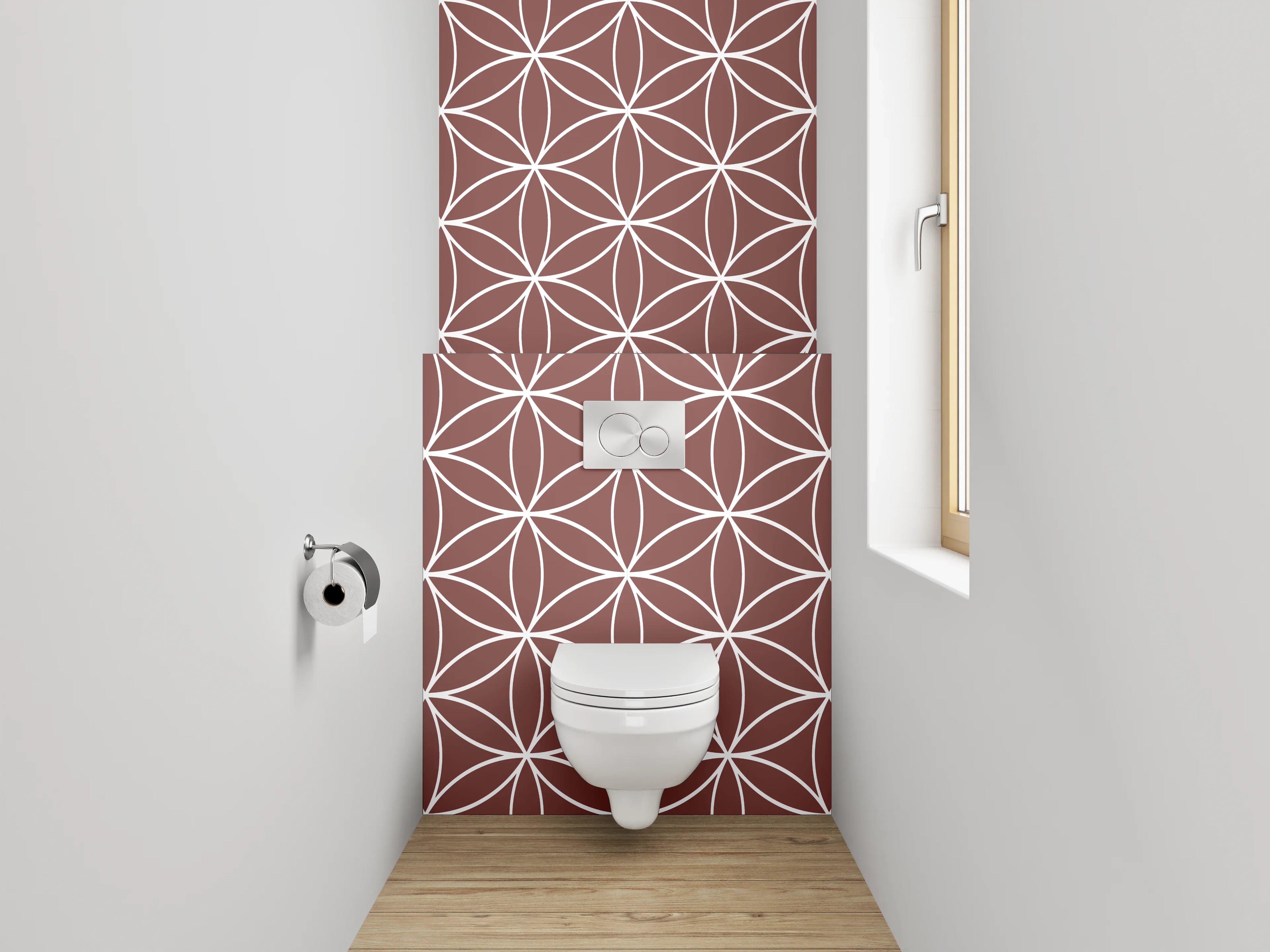 WC-Rückwand - Geometrisches Blumenmuster Braun Weiß