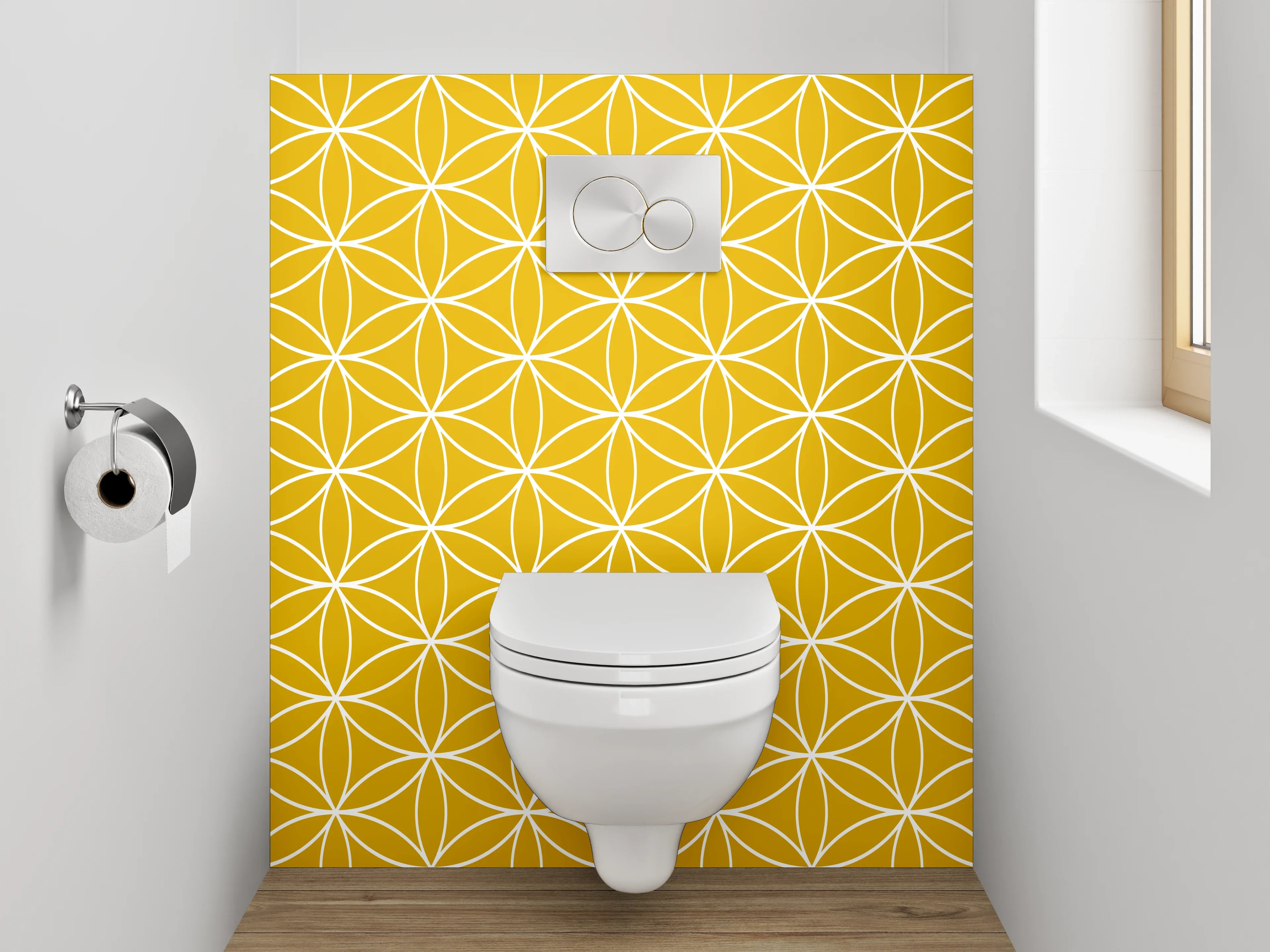 WC-Rückwand - Geometrisches Blumenmuster Gelb Weiß