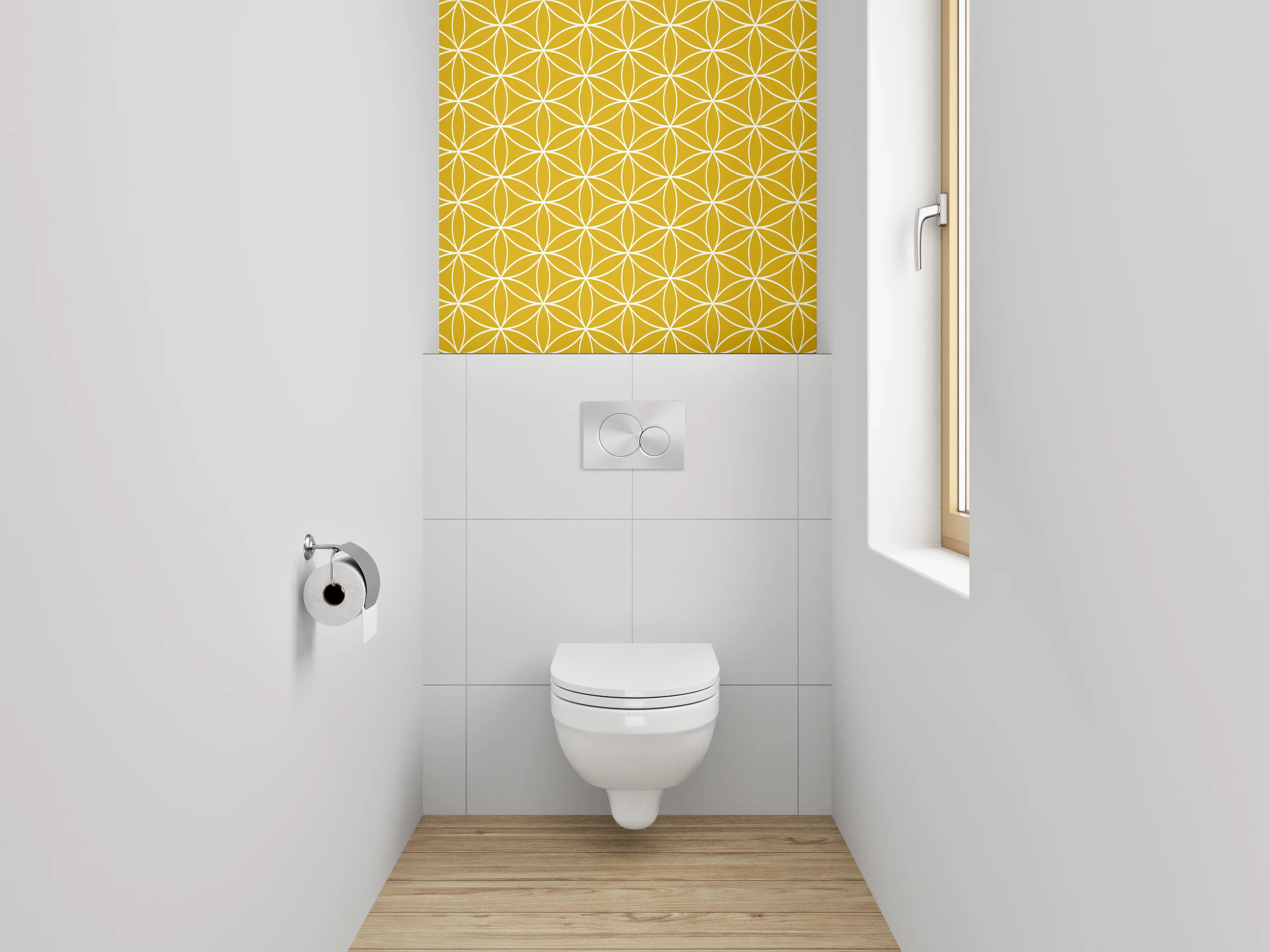 WC-Rückwand - Geometrisches Blumenmuster Gelb Weiß