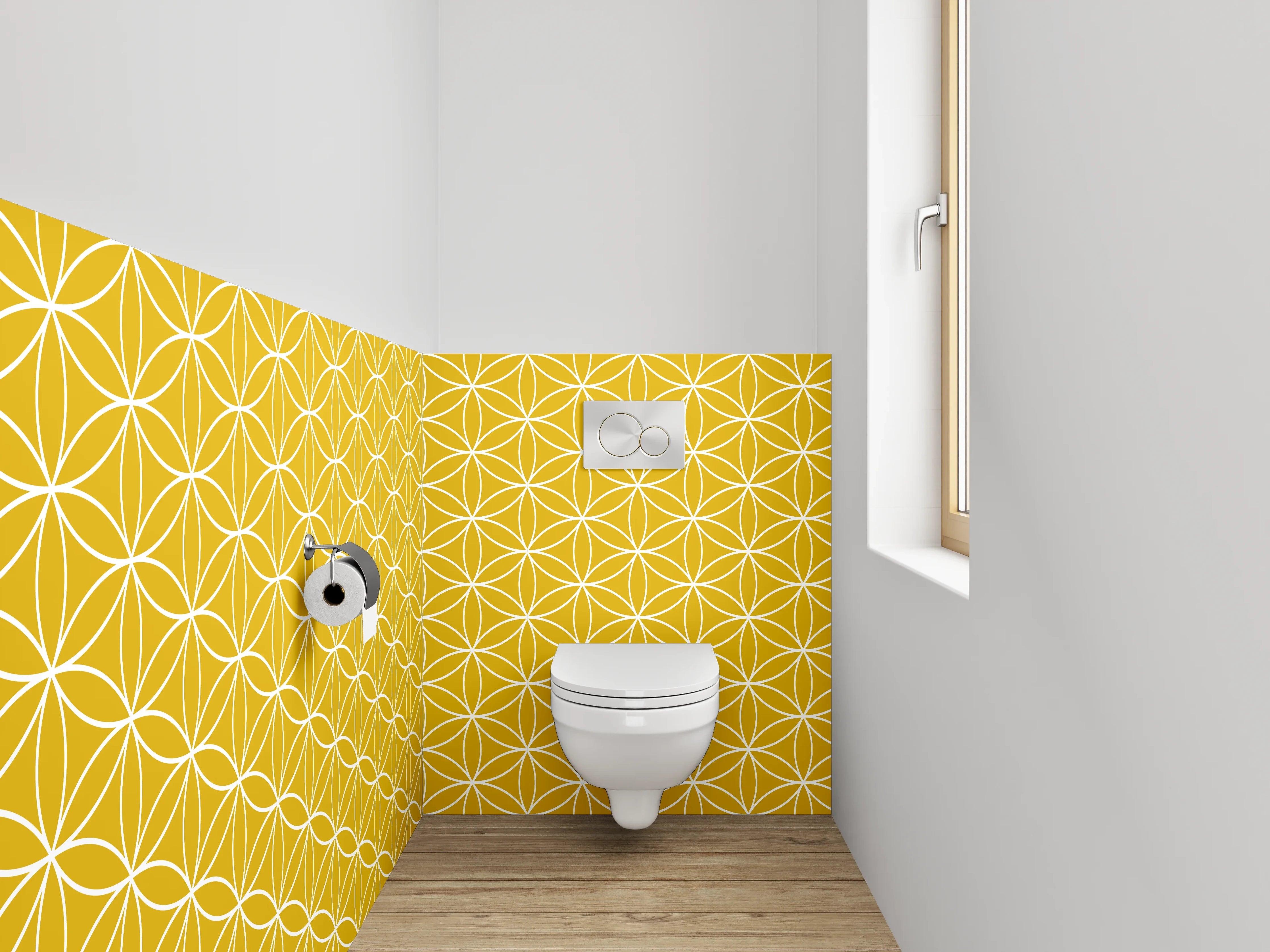 WC-Rückwand - Geometrisches Blumenmuster Gelb Weiß