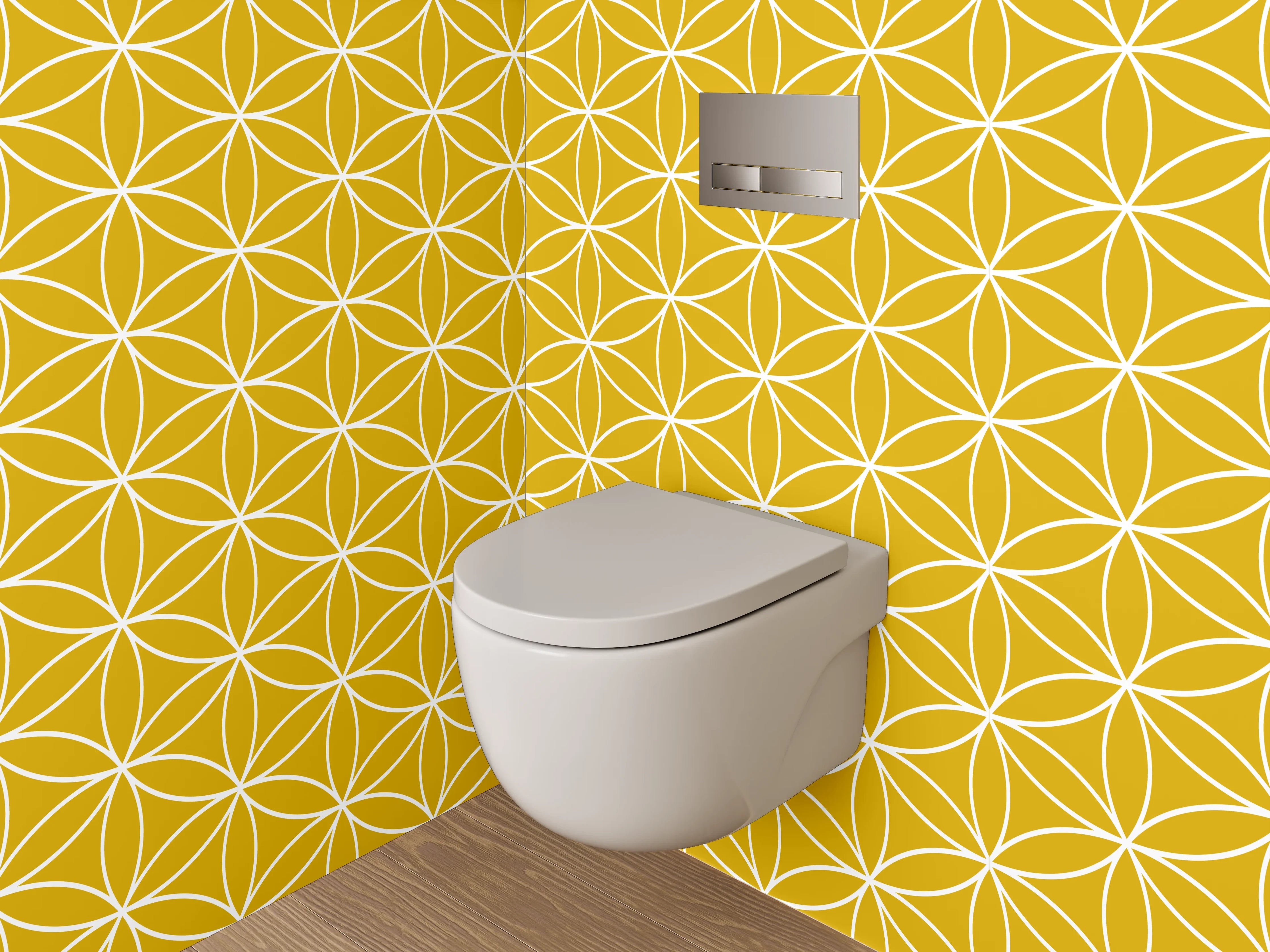 WC-Rückwand - Geometrisches Blumenmuster Gelb Weiß