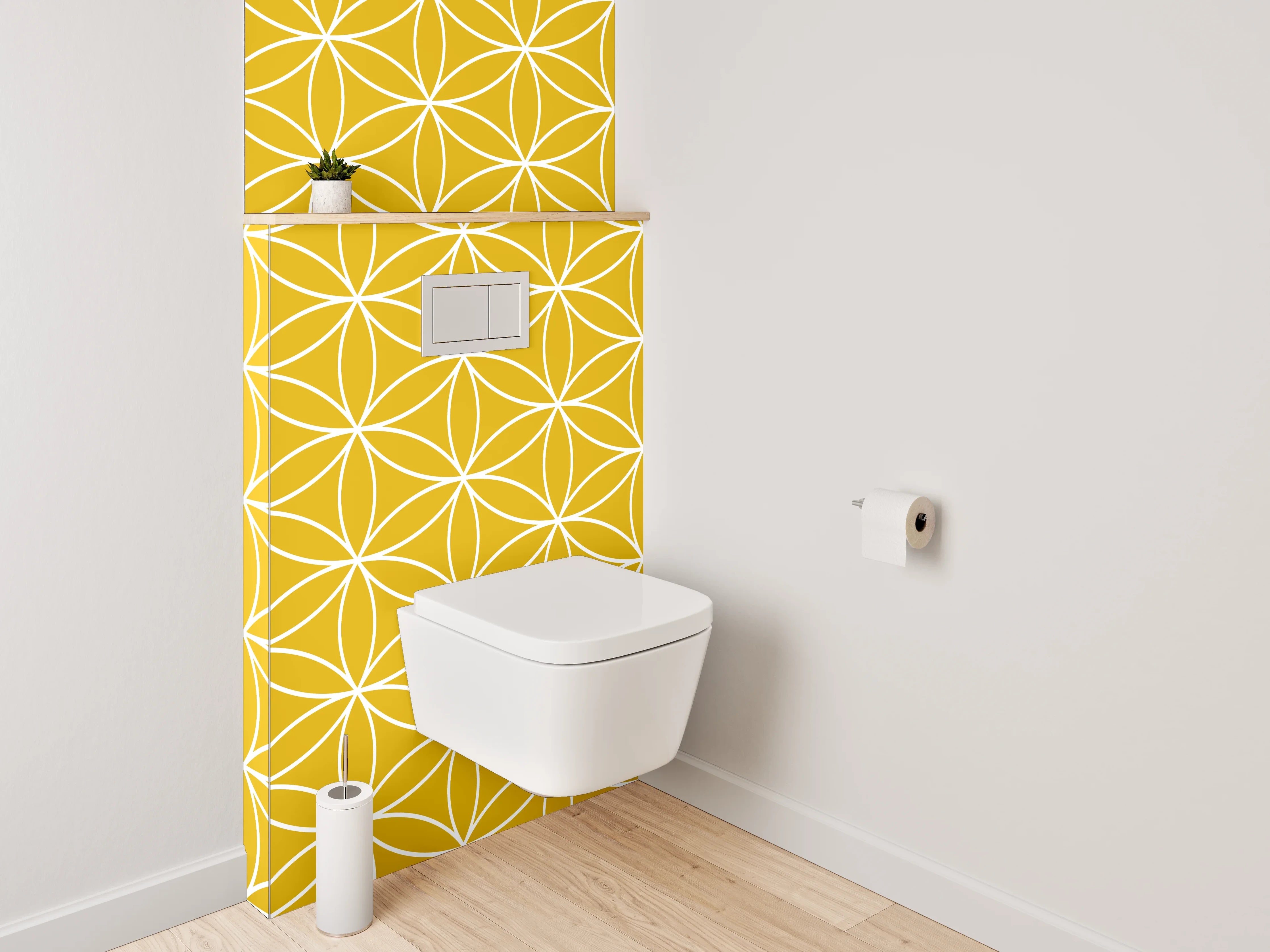 WC-Rückwand - Geometrisches Blumenmuster Gelb Weiß