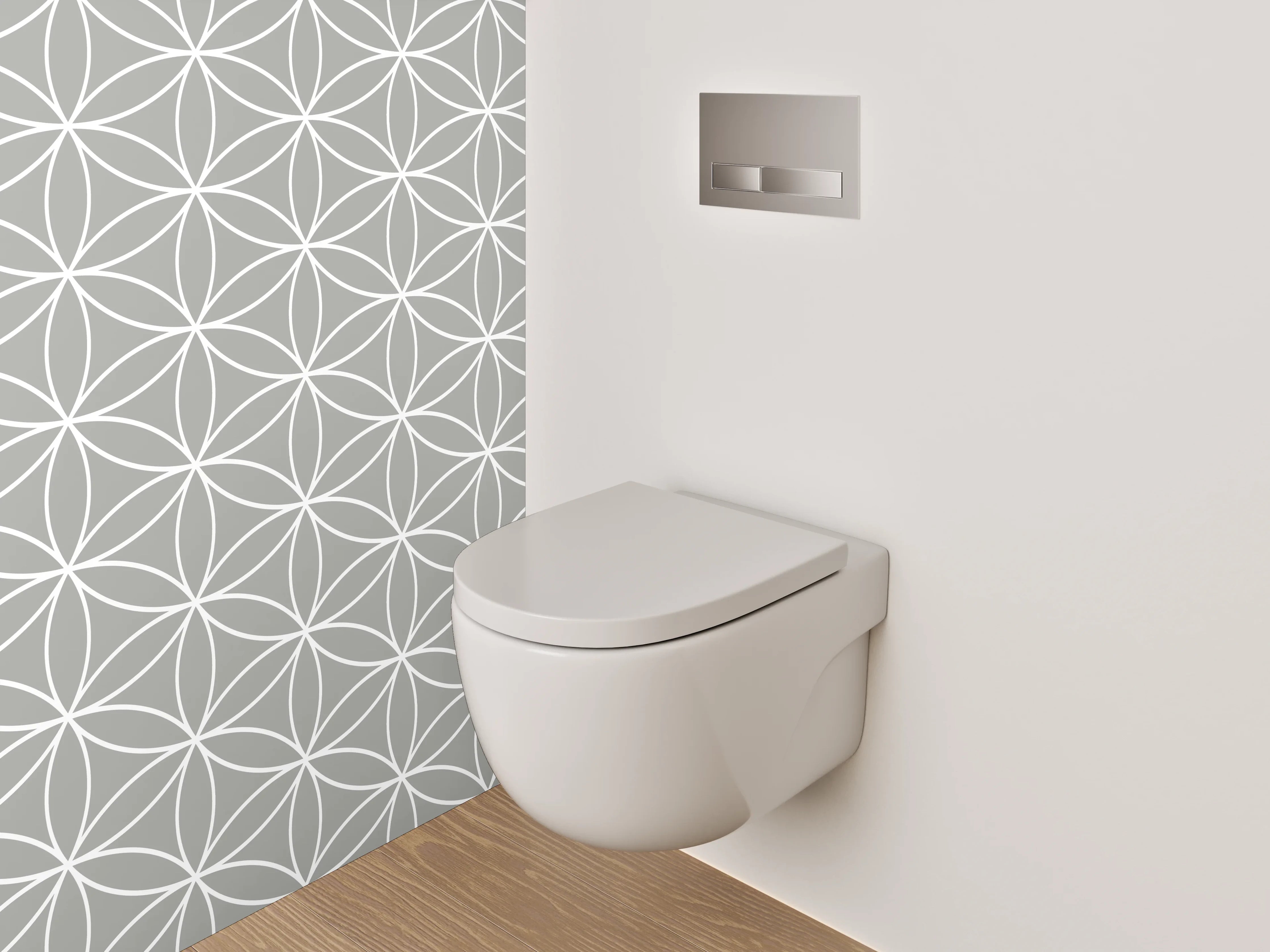 WC-Rückwand - Geometrisches Blumenmuster Weiß auf Grau