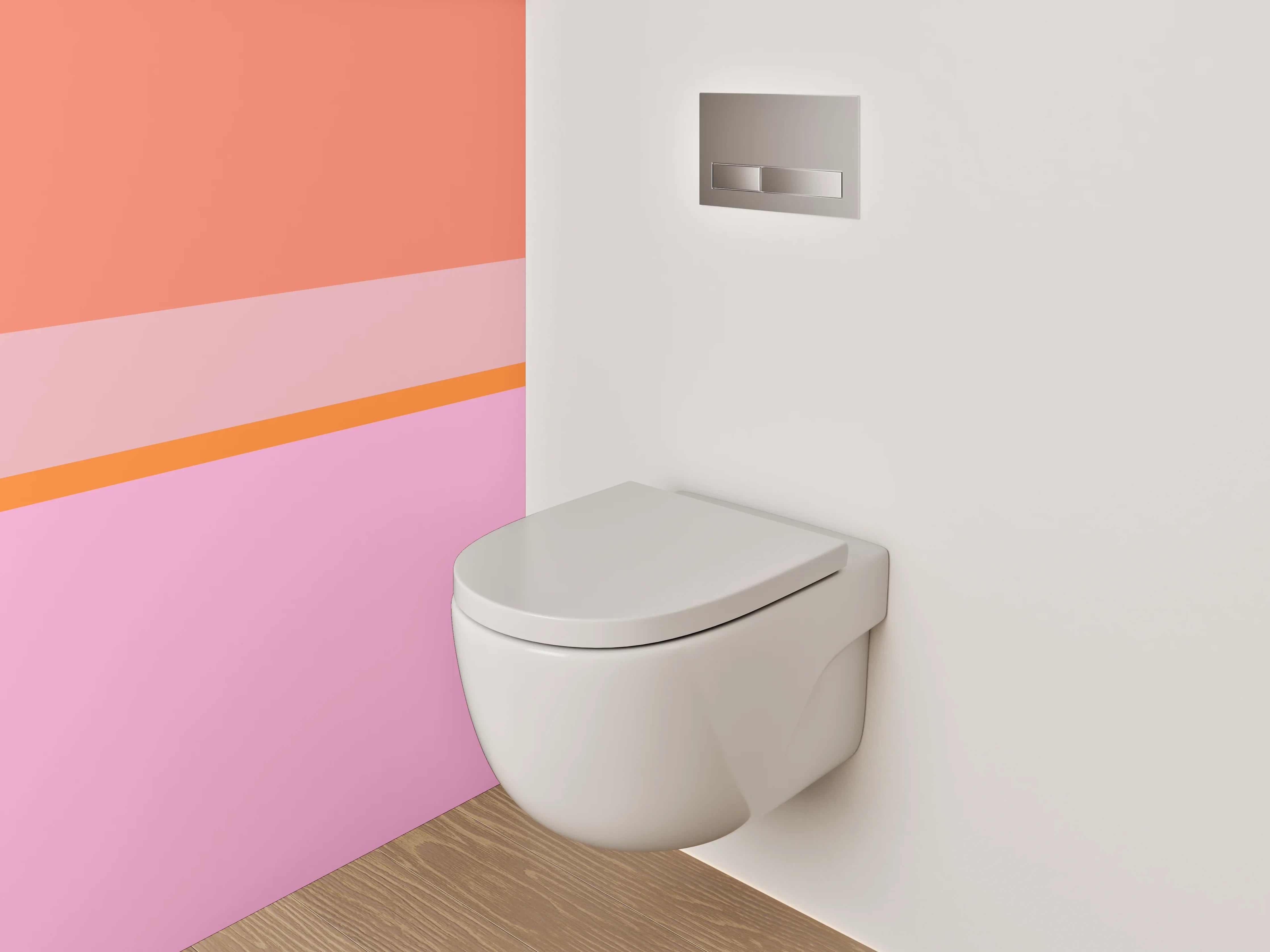 WC-Rückwand - Geometrisches Farbspiel in Rosa und Orange