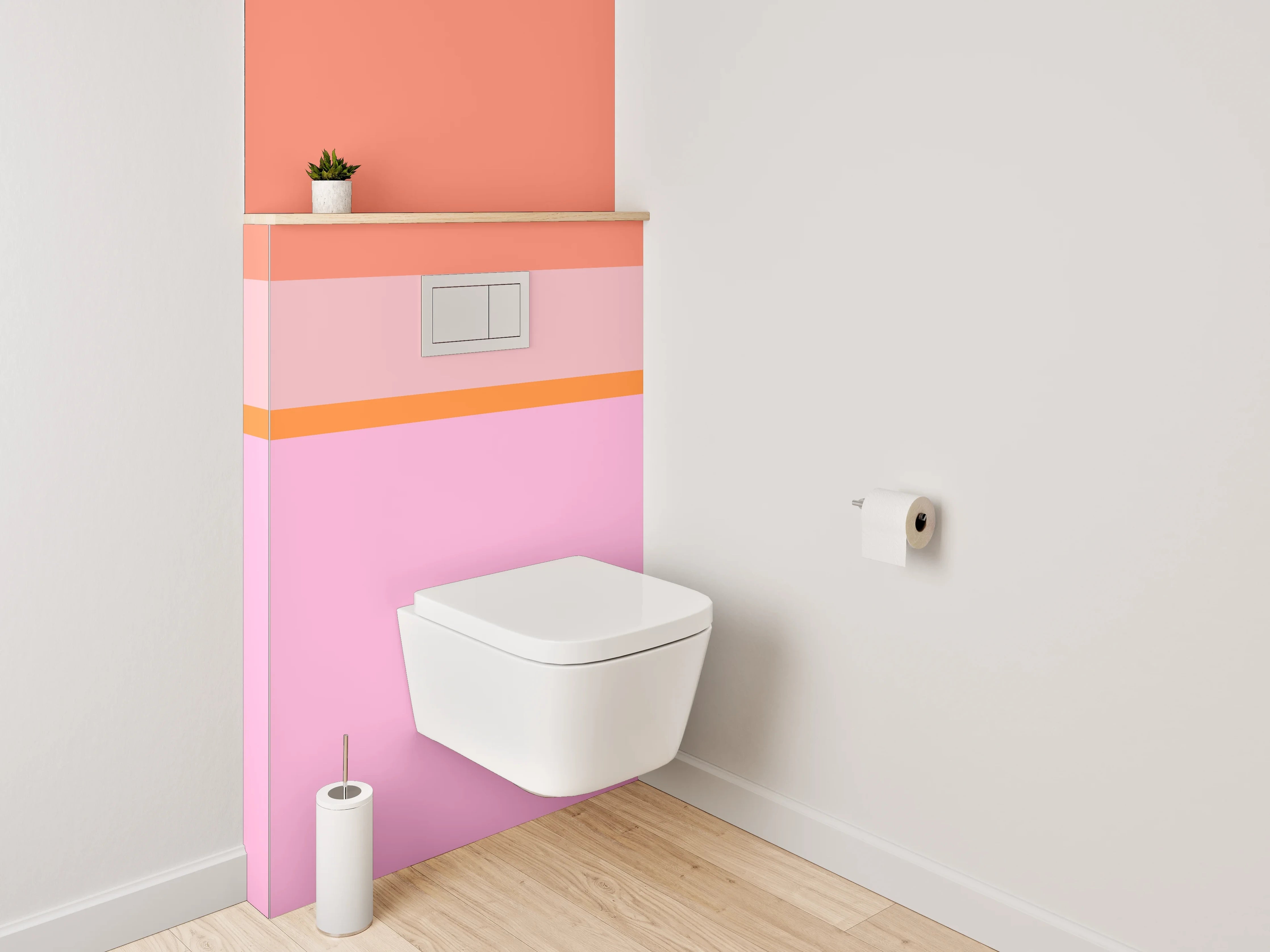 WC-Rückwand - Geometrisches Farbspiel in Rosa und Orange
