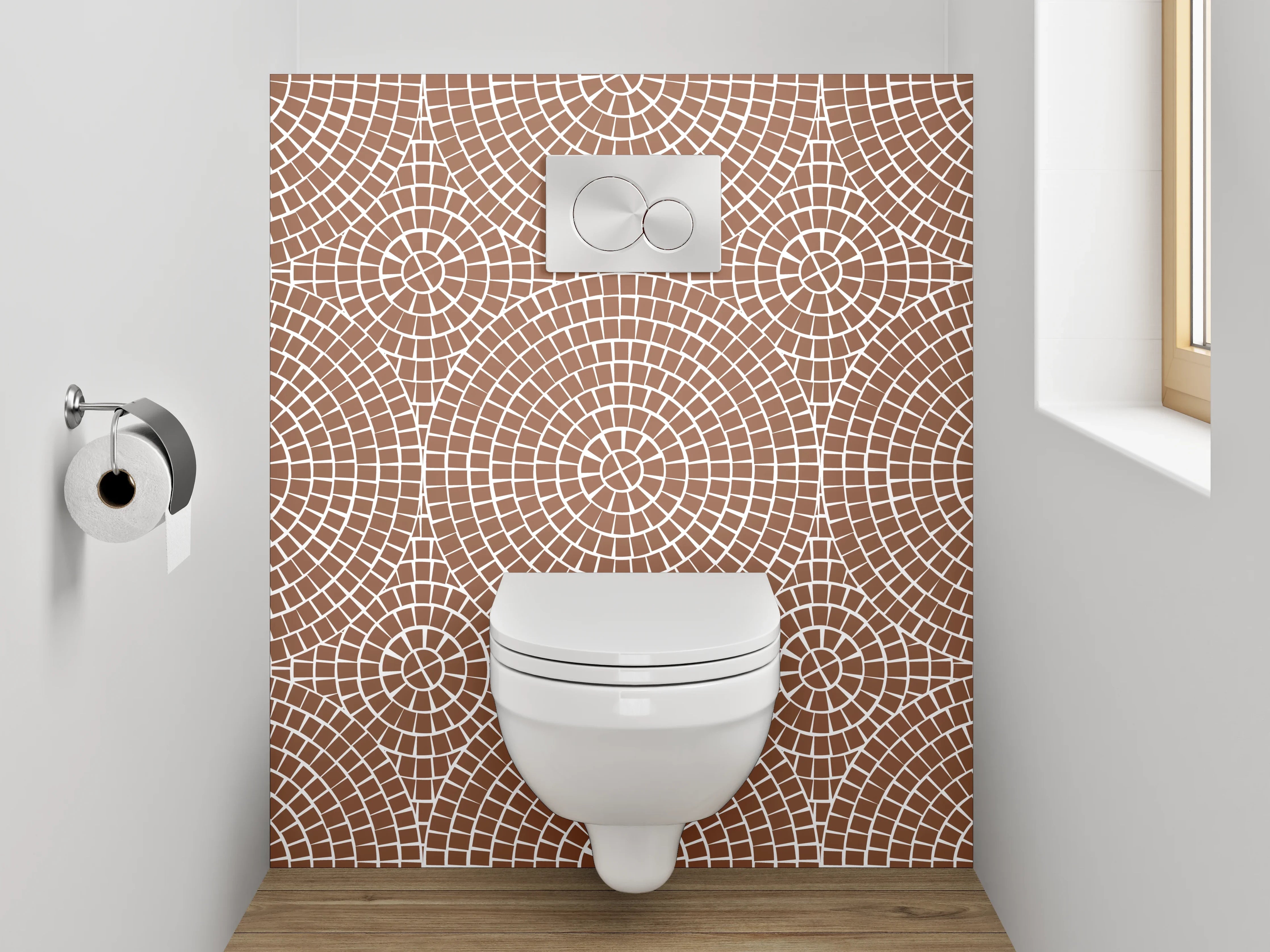 WC-Rückwand - Geometrisches Kreis-Muster in Beige