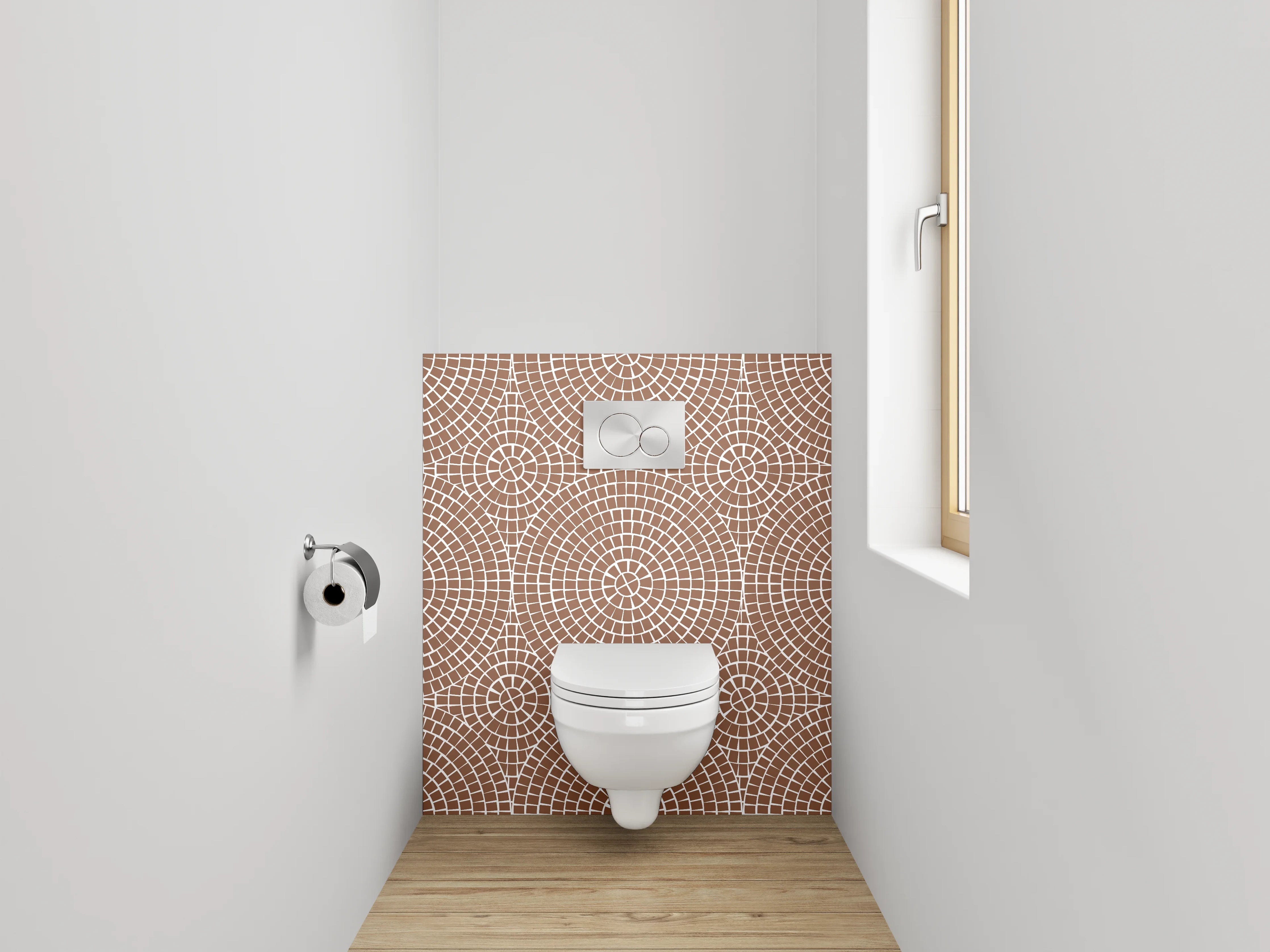 WC-Rückwand - Geometrisches Kreis-Muster in Beige