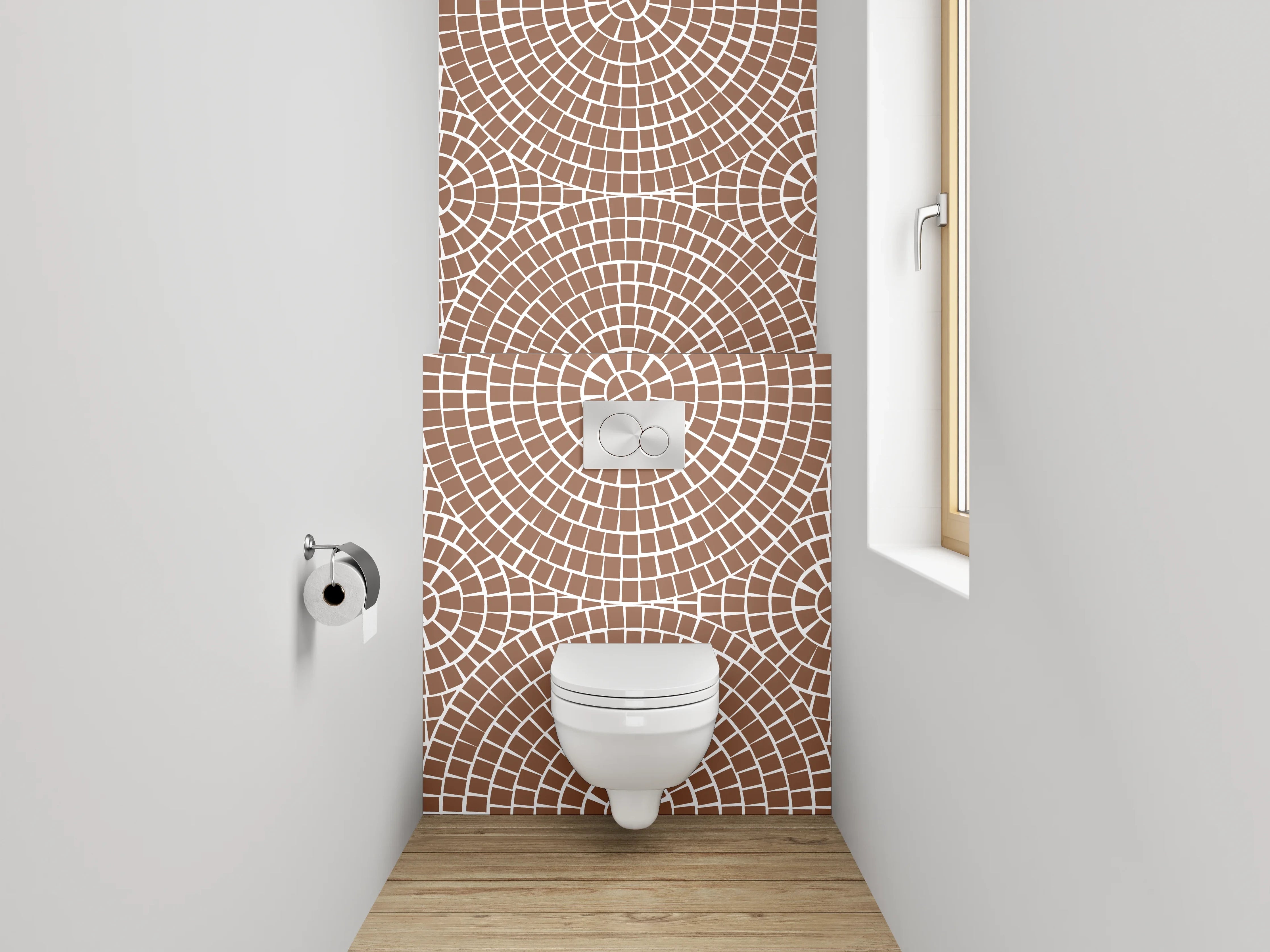 WC-Rückwand - Geometrisches Kreis-Muster in Beige