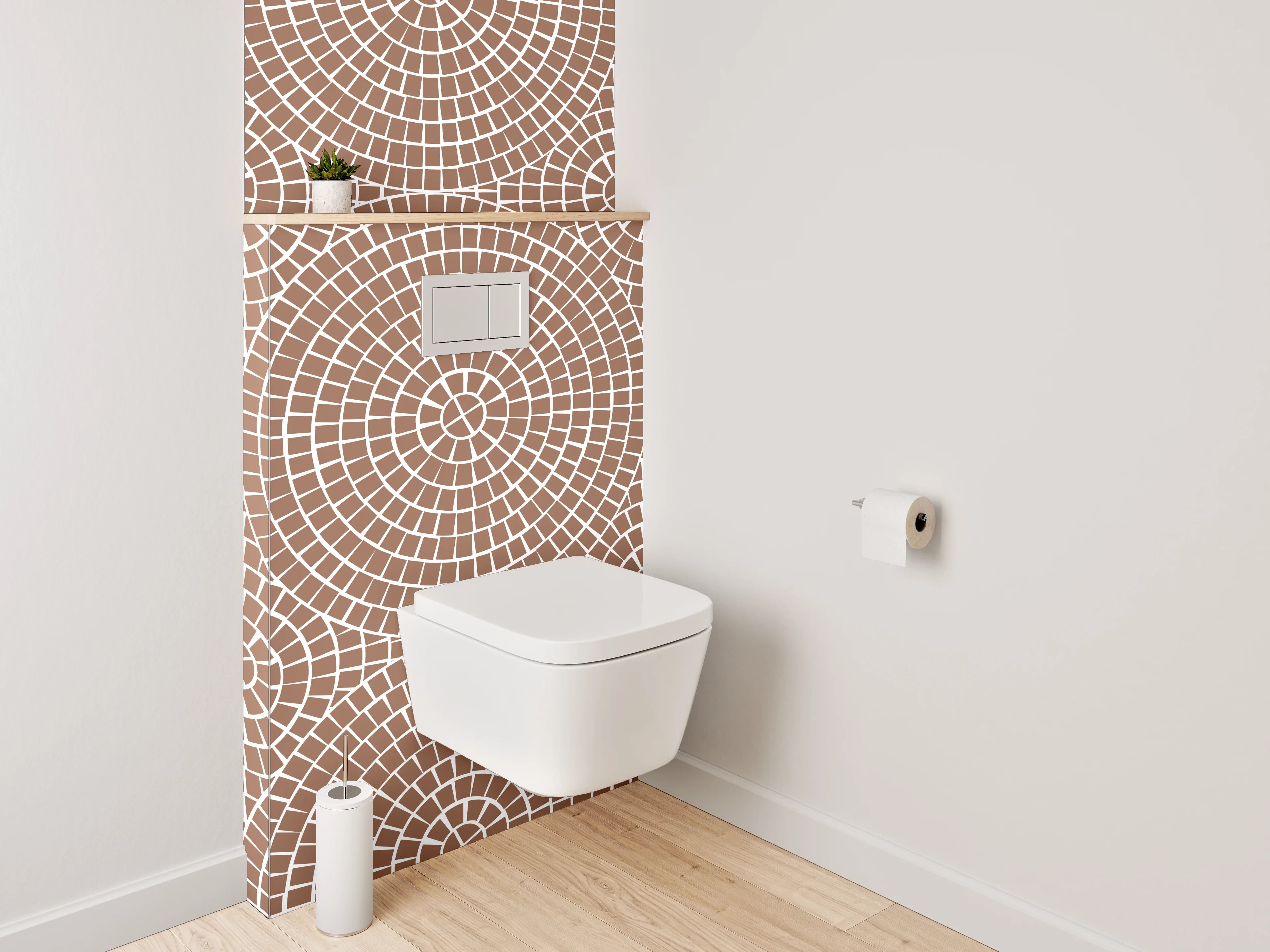 WC-Rückwand - Geometrisches Kreis-Muster in Beige