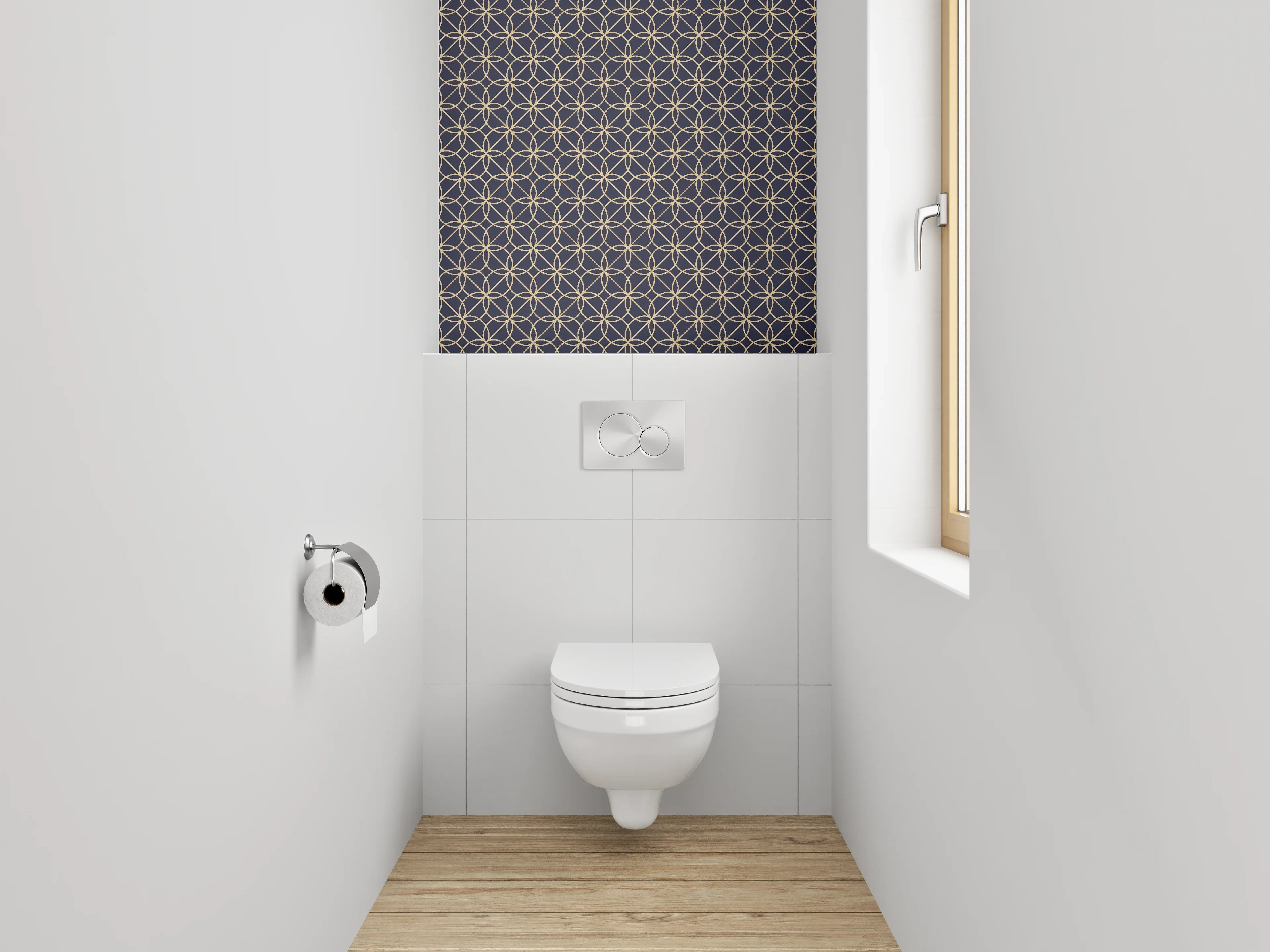 WC-Rückwand - Geometrisches Kreismuster Gold auf Dunkelgrau