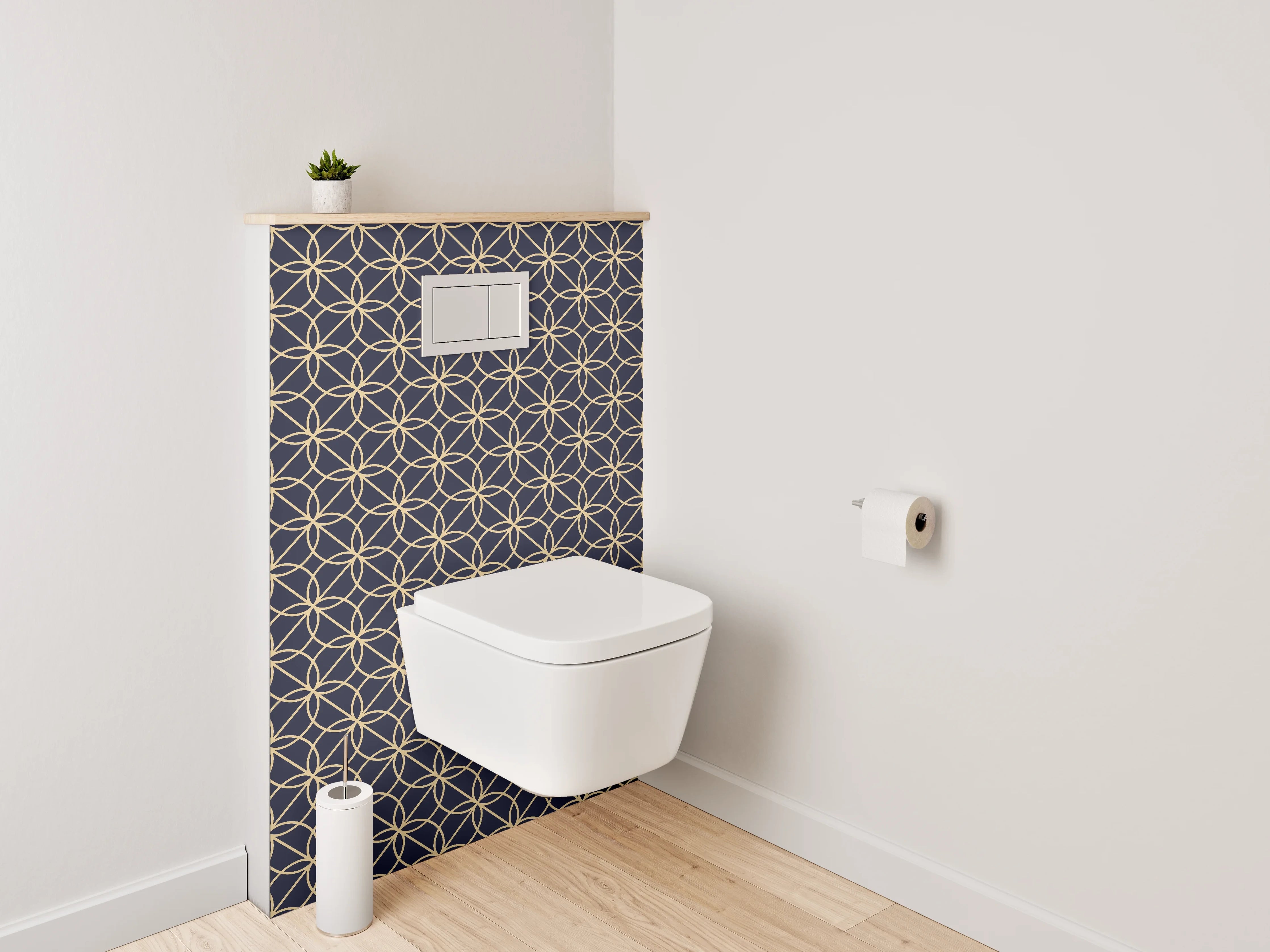 WC-Rückwand - Geometrisches Kreismuster Gold auf Dunkelgrau