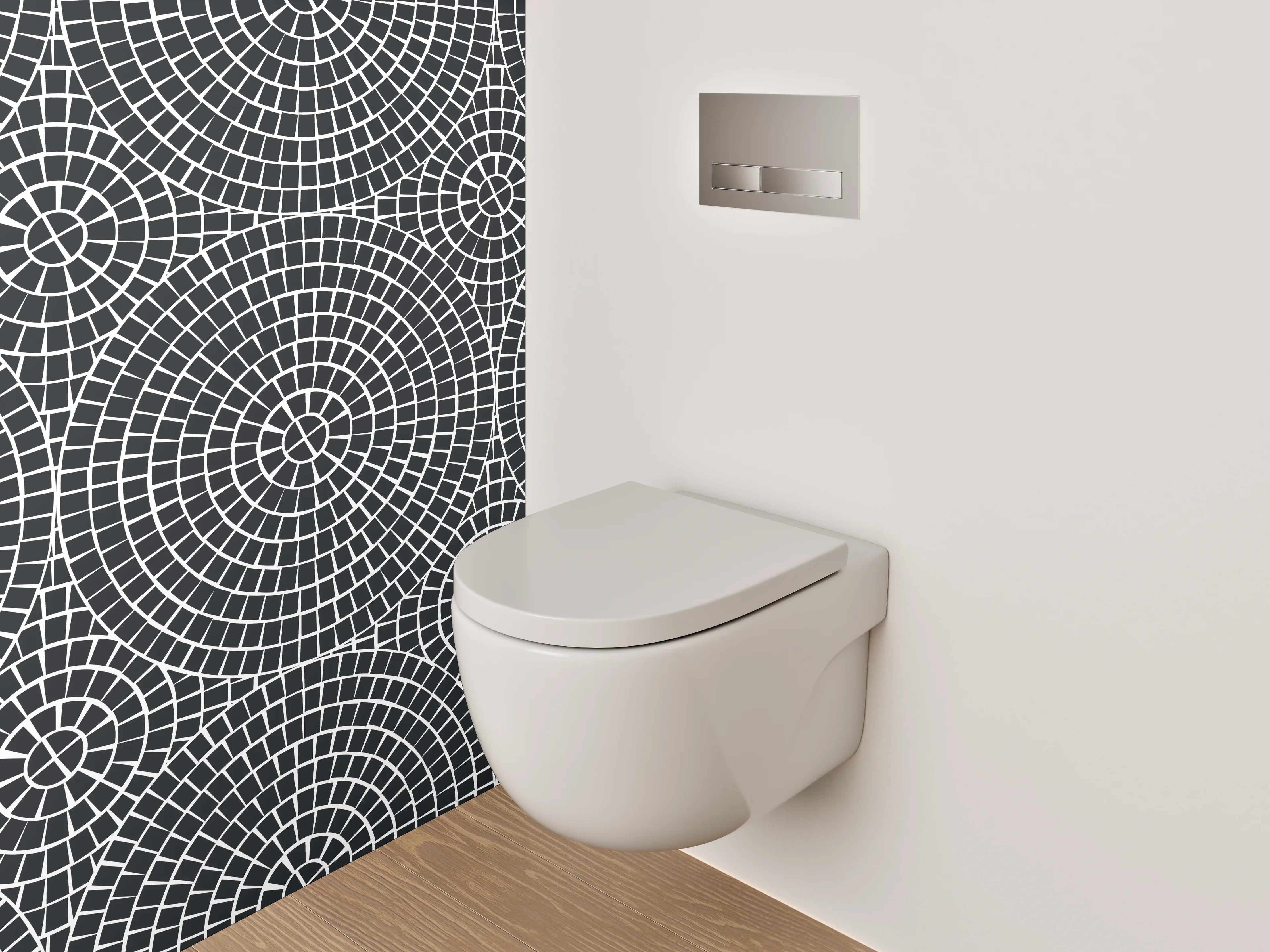WC-Rückwand - Geometrisches Kreismuster Schwarz-Weiß
