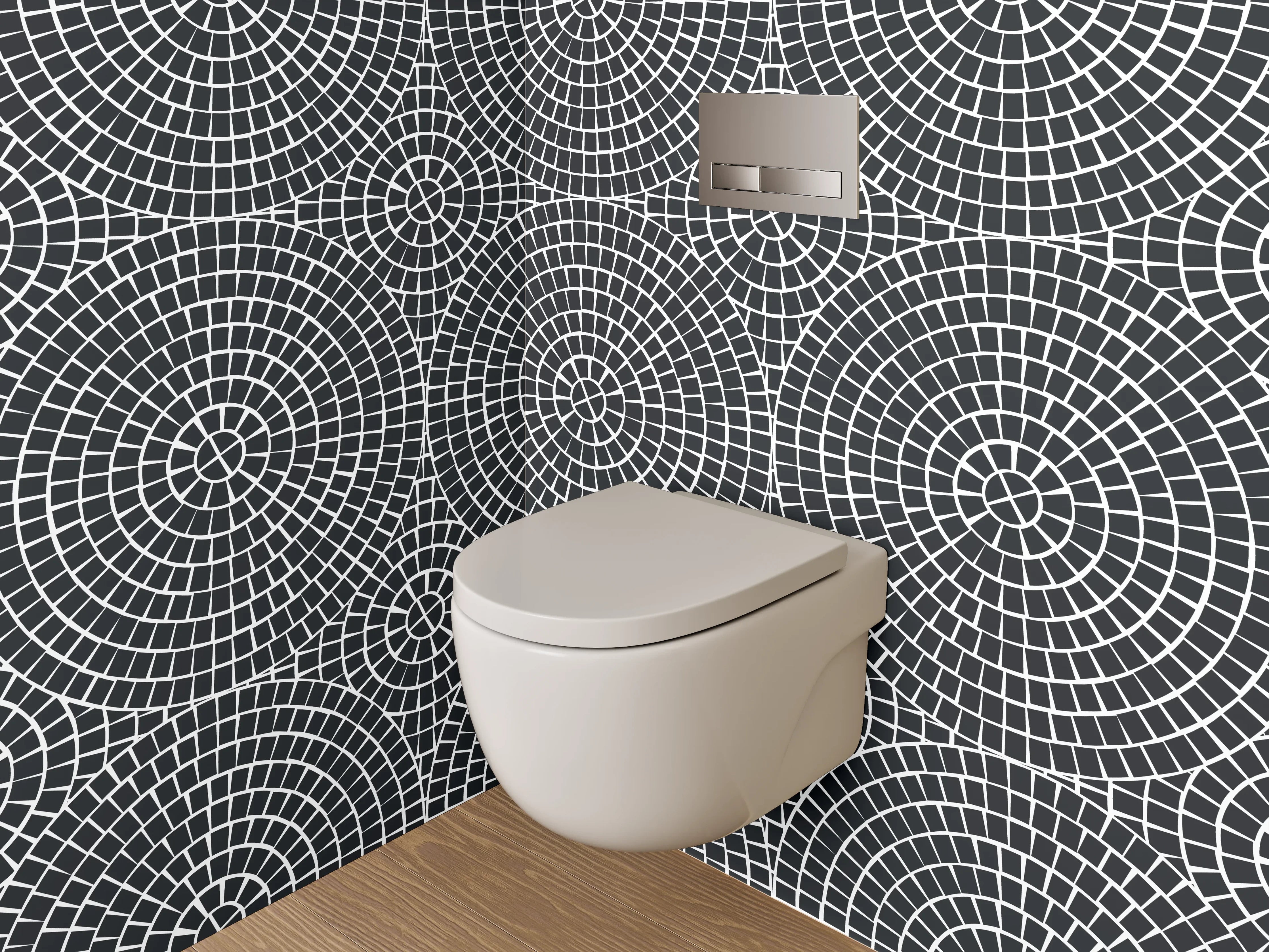 WC-Rückwand - Geometrisches Kreismuster Schwarz-Weiß