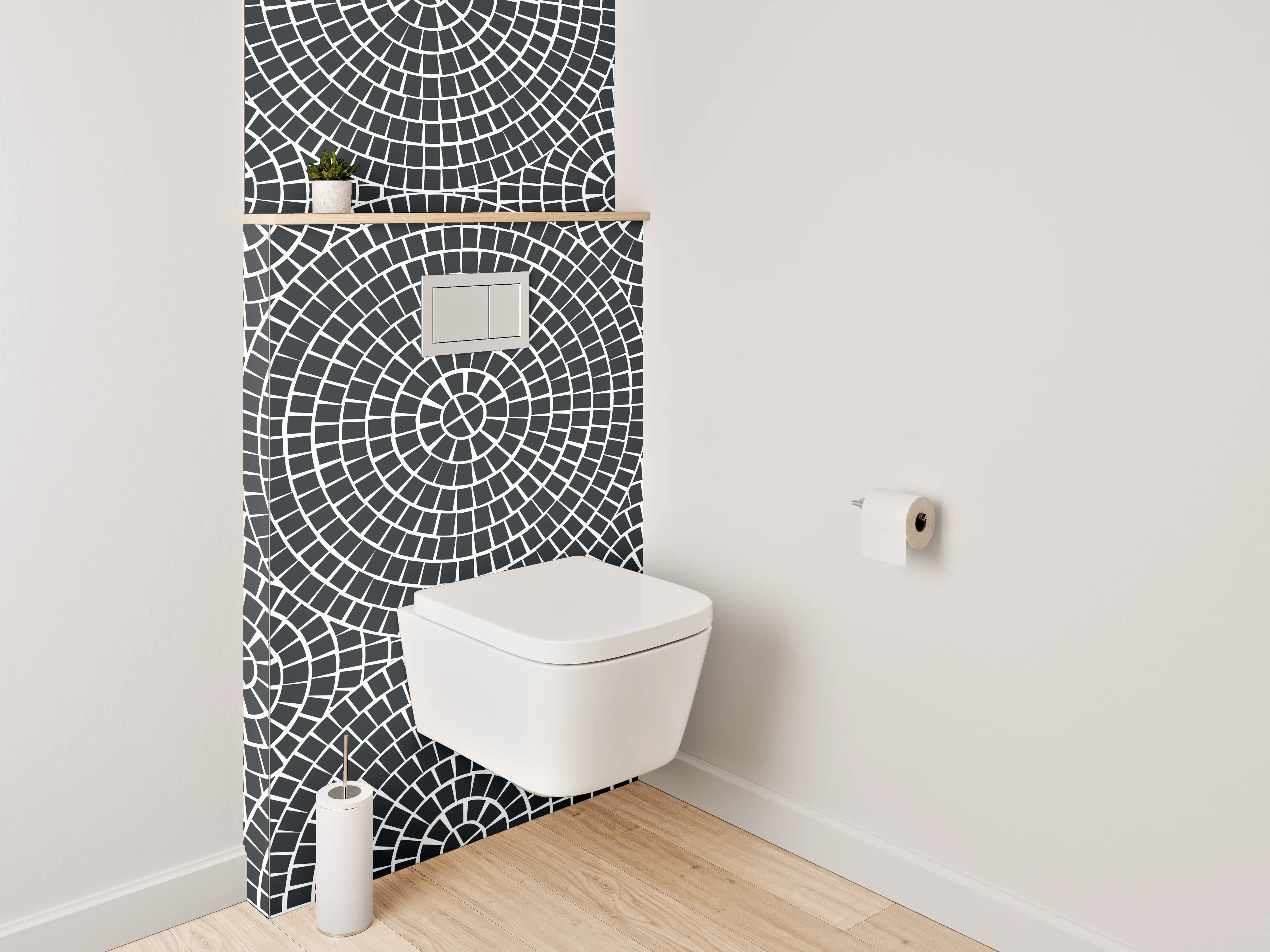 WC-Rückwand - Geometrisches Kreismuster Schwarz-Weiß