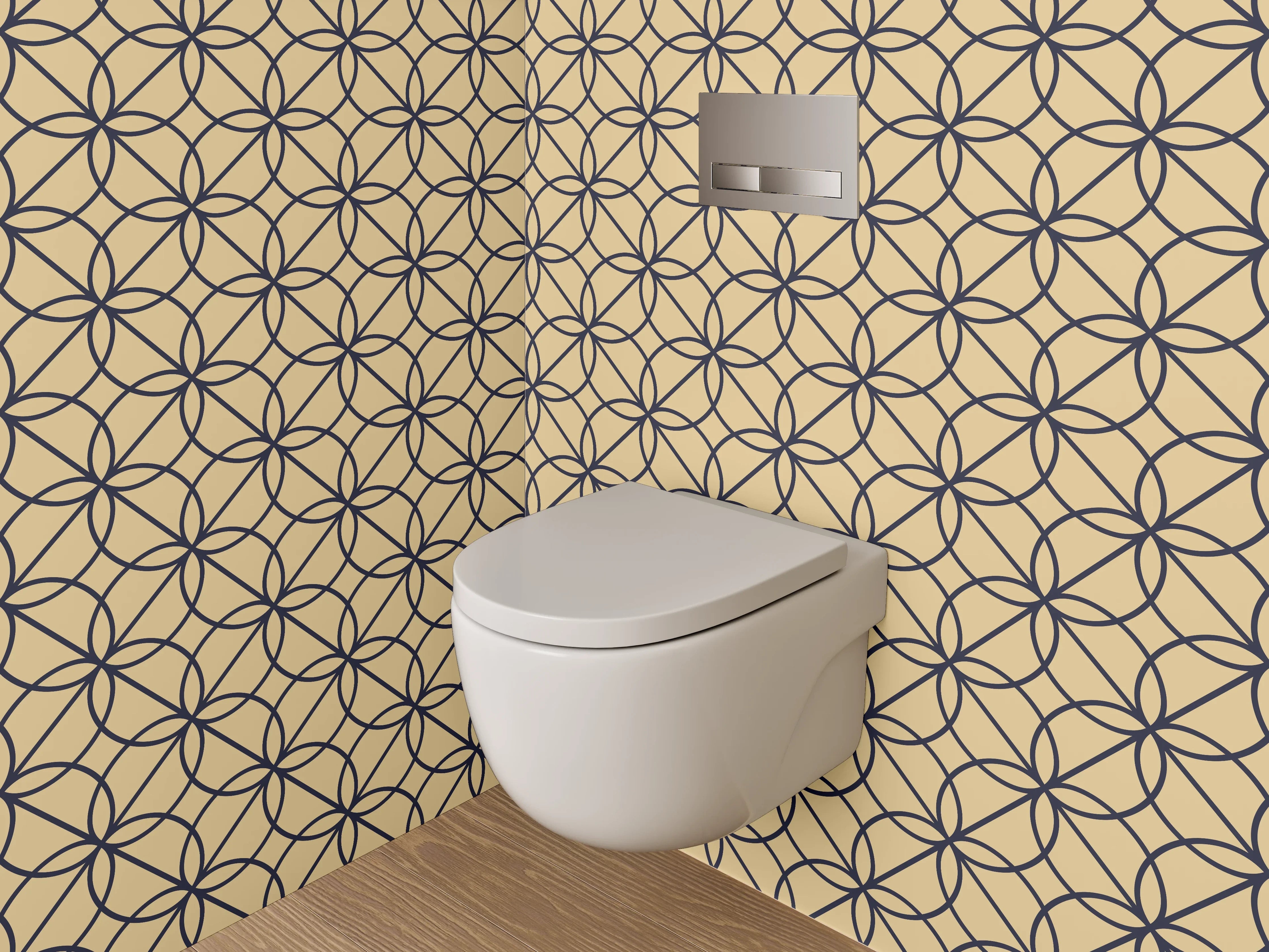 WC-Rückwand - Geometrisches Kreismuster Tapete Beige Schwarz