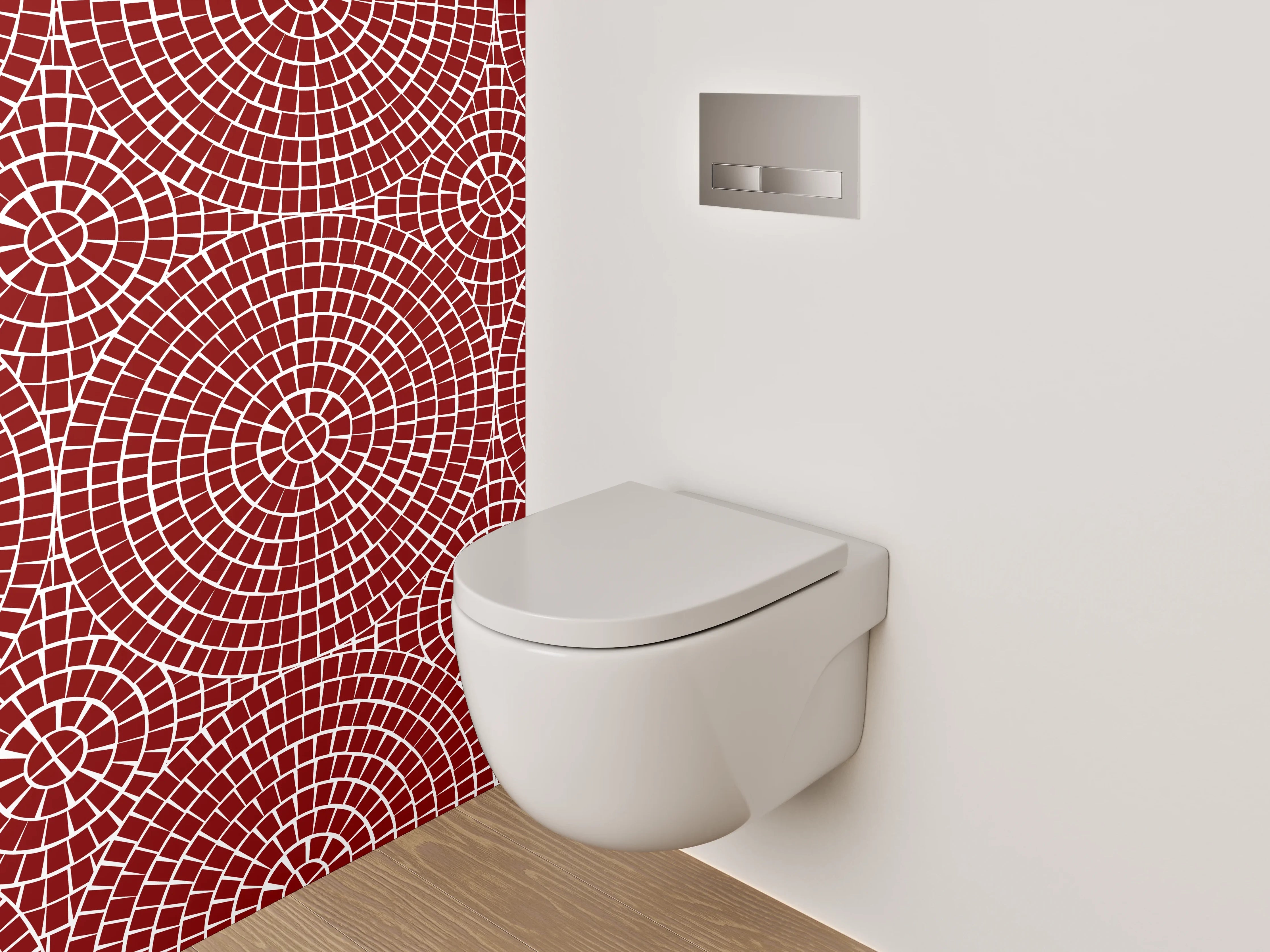 WC-Rückwand - Geometrisches Kreismuster auf Rot