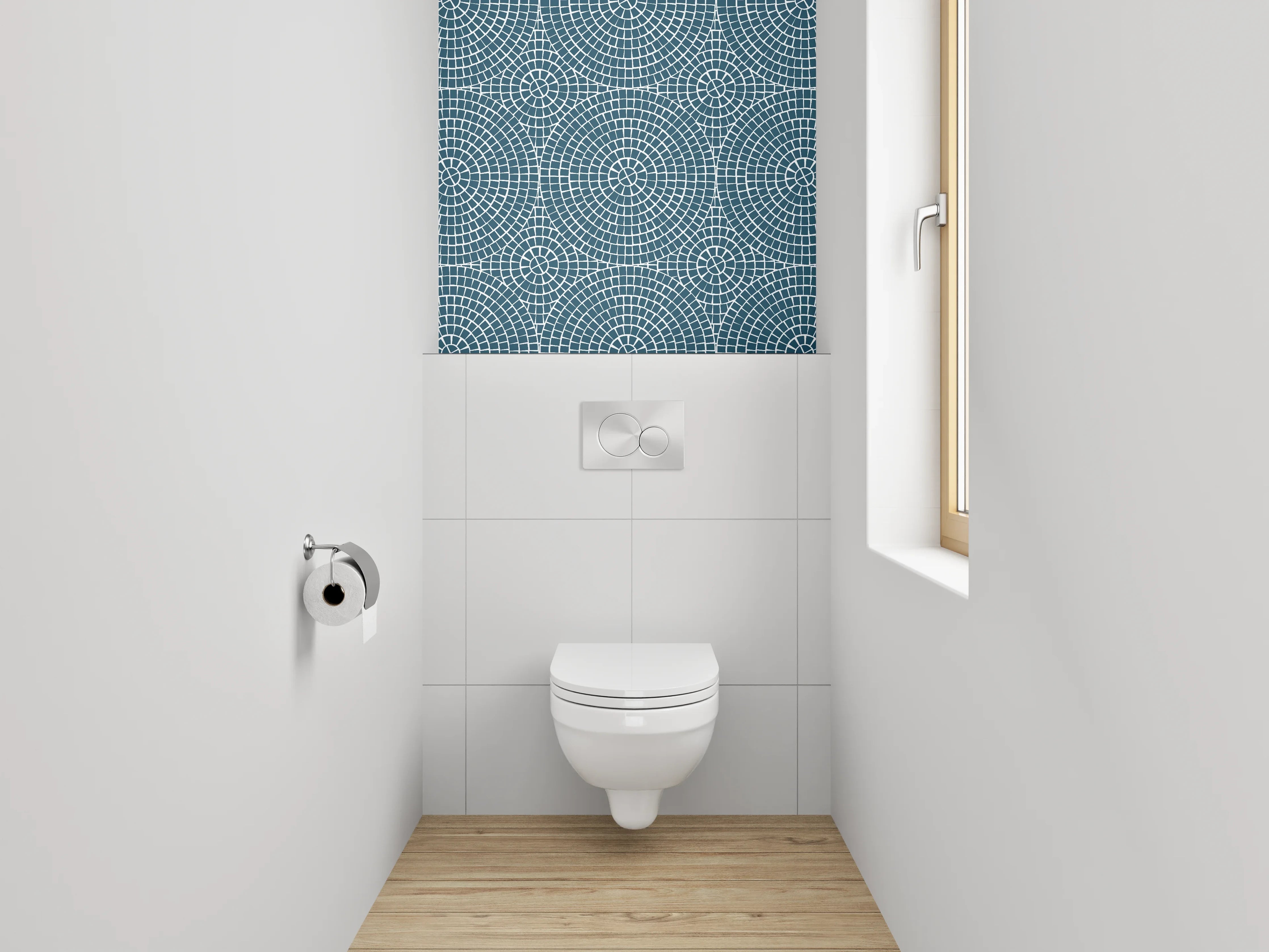 WC-Rückwand - Geometrisches Kreismuster in Blau