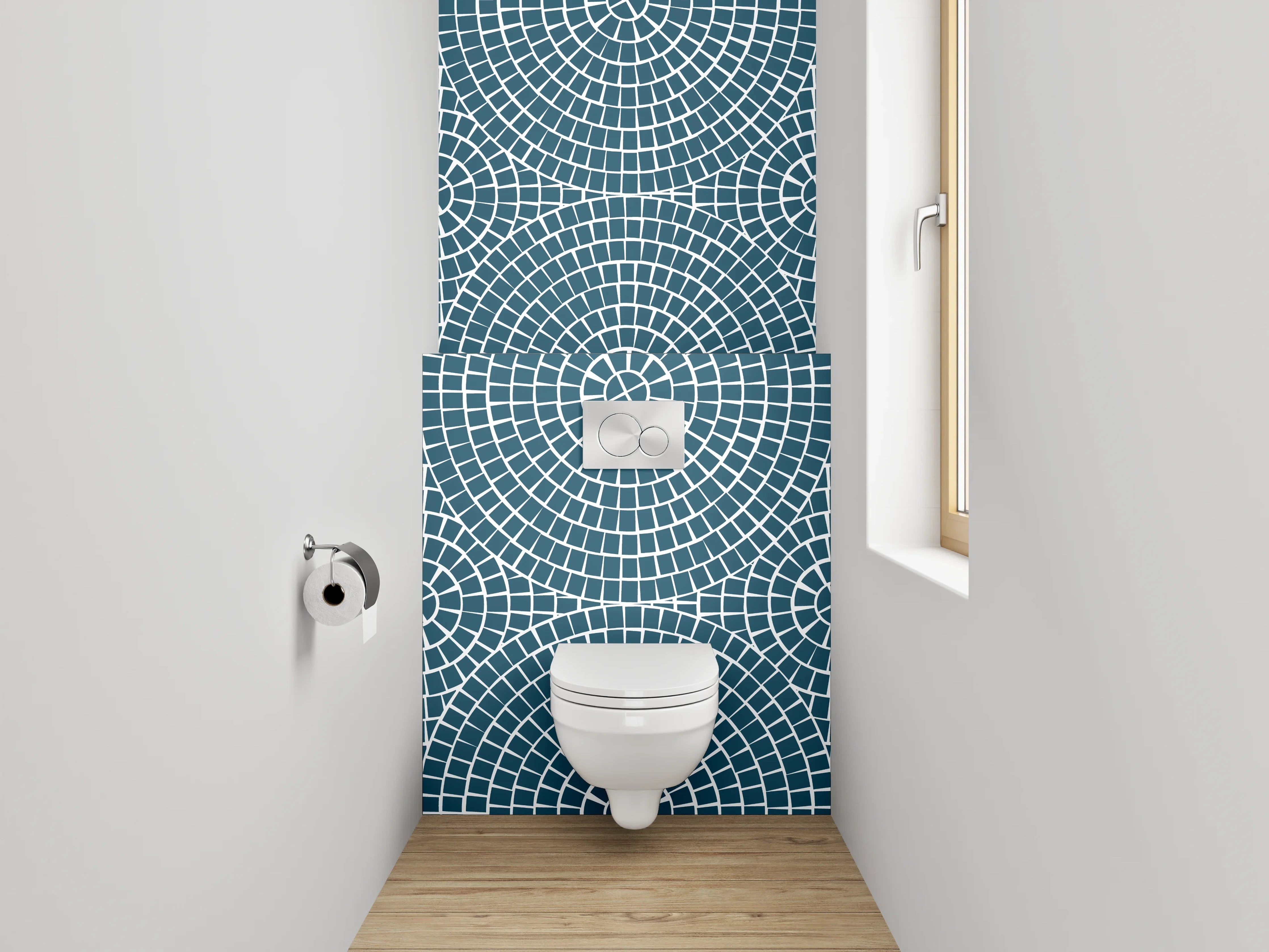 WC-Rückwand - Geometrisches Kreismuster in Blau