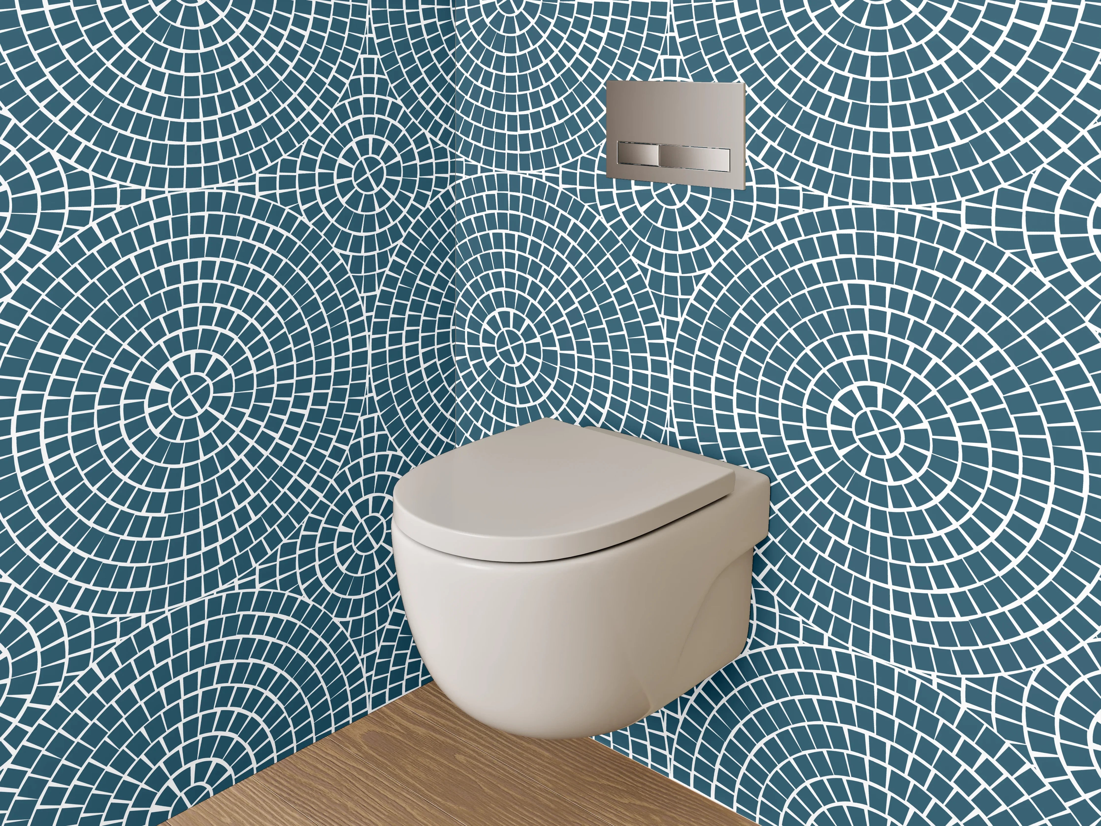 WC-Rückwand - Geometrisches Kreismuster in Blau