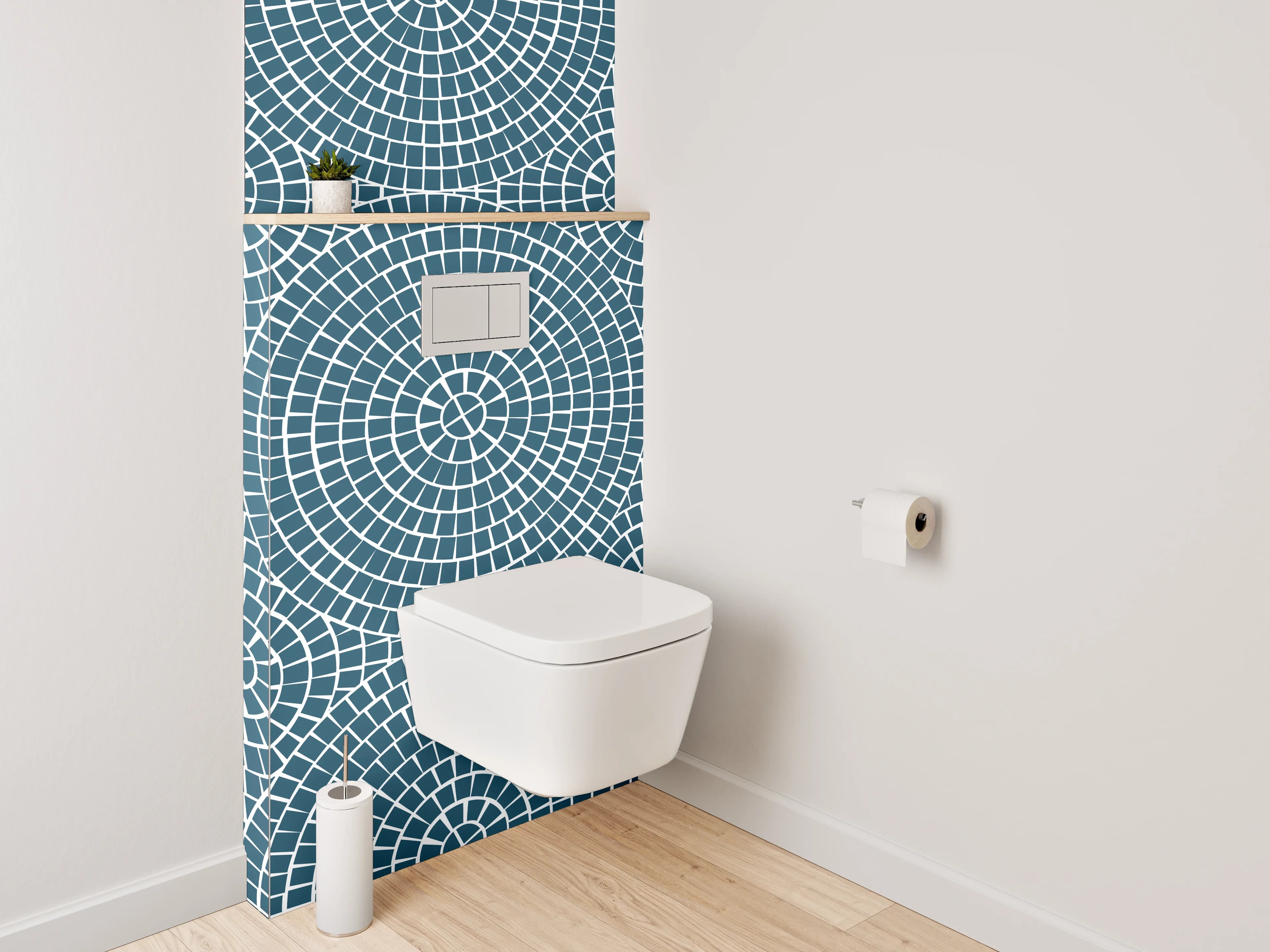 WC-Rückwand - Geometrisches Kreismuster in Blau