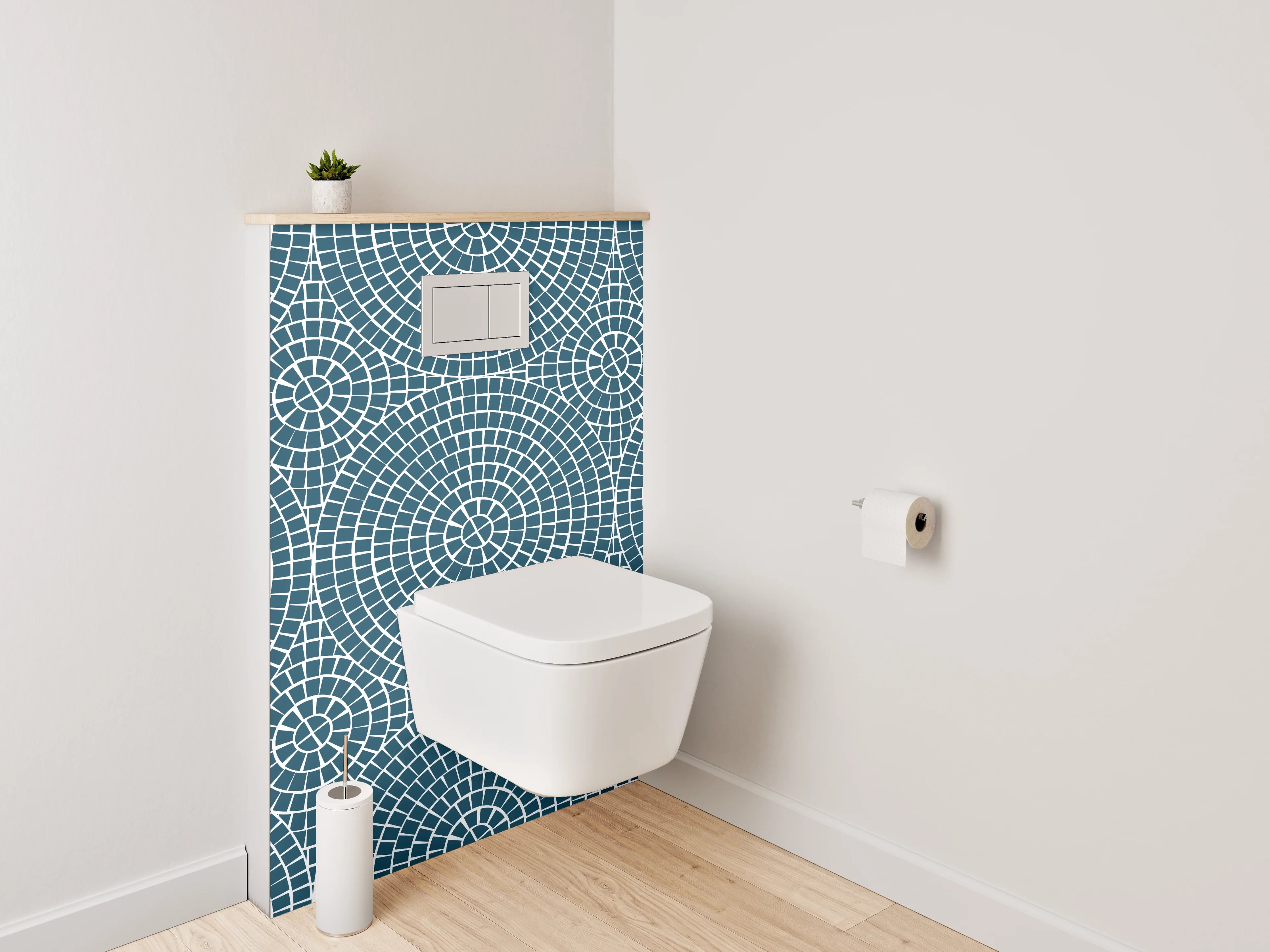 WC-Rückwand - Geometrisches Kreismuster in Blau
