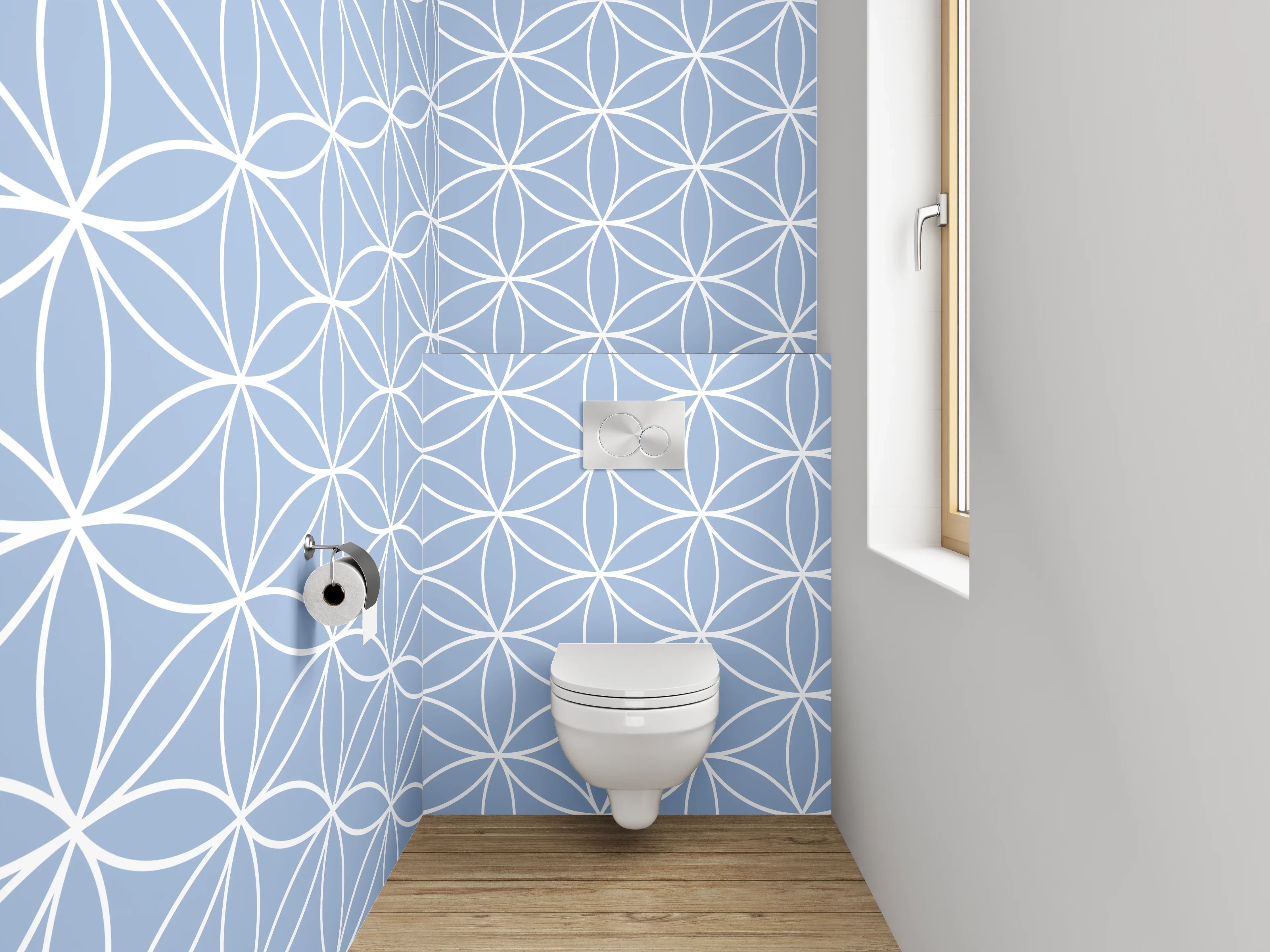 WC-Rückwand - Geometrisches Kreismuster in Hellblau