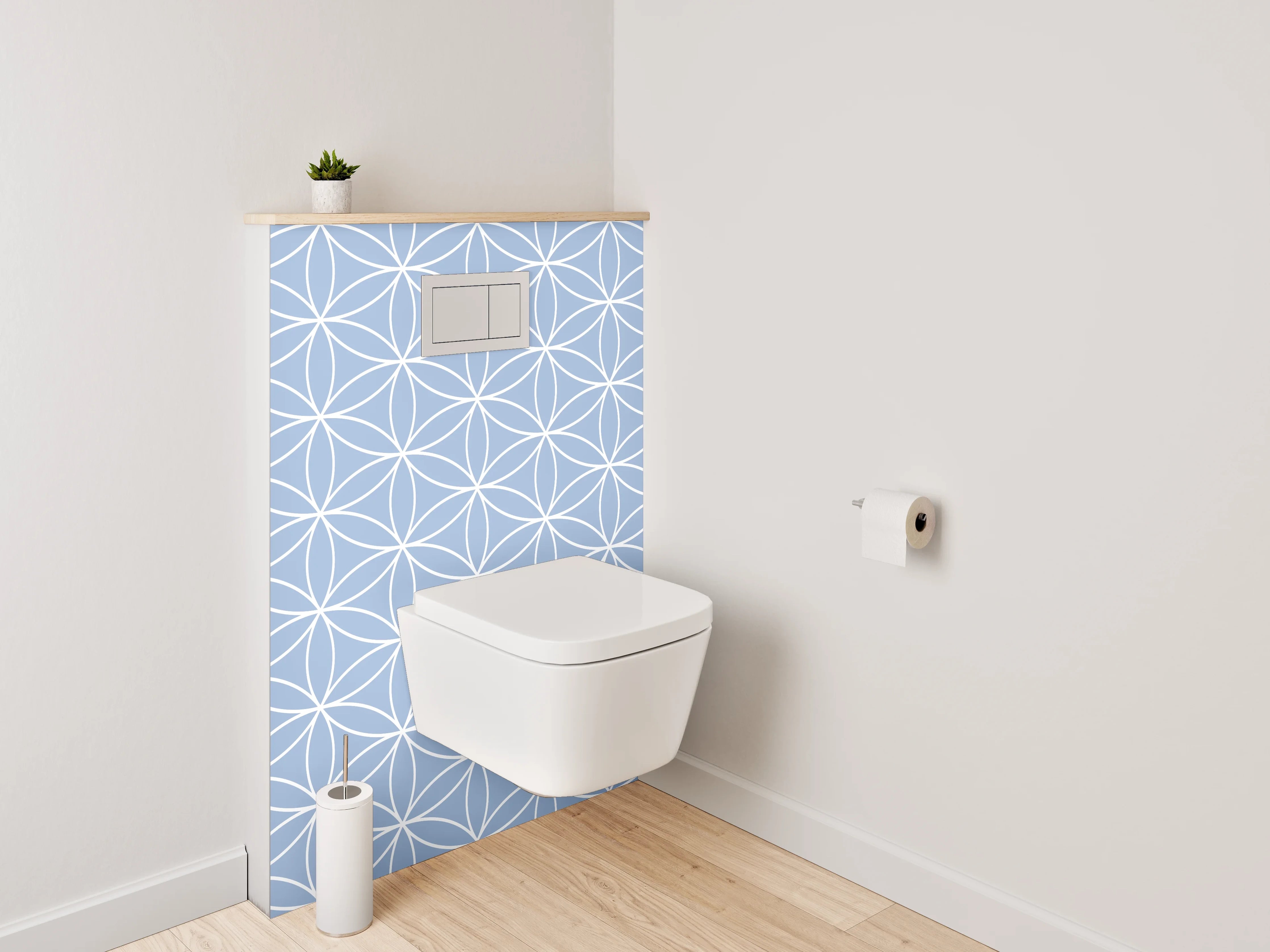 WC-Rückwand - Geometrisches Kreismuster in Hellblau