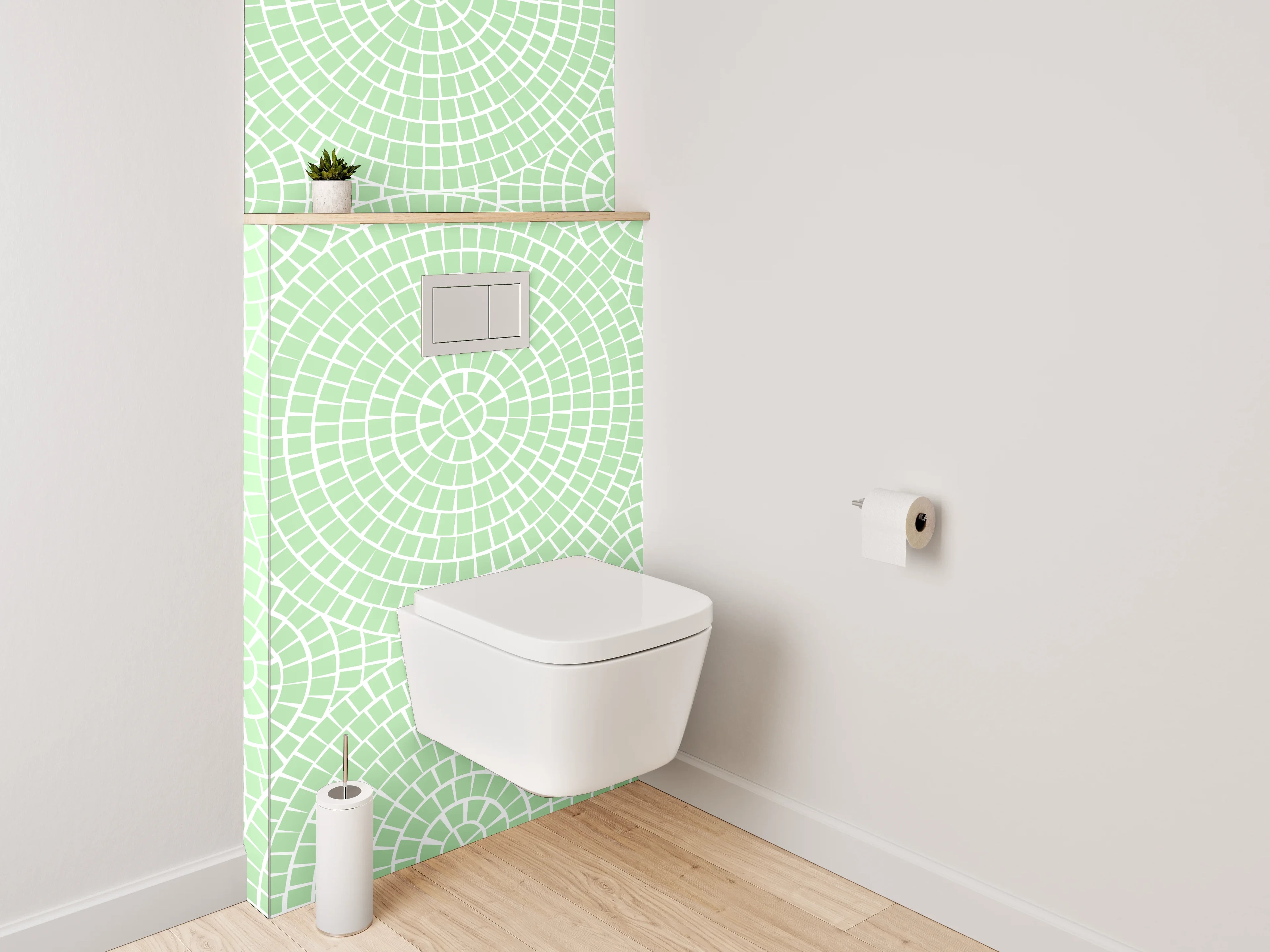 WC-Rückwand - Geometrisches Kreismuster in Mintgrün