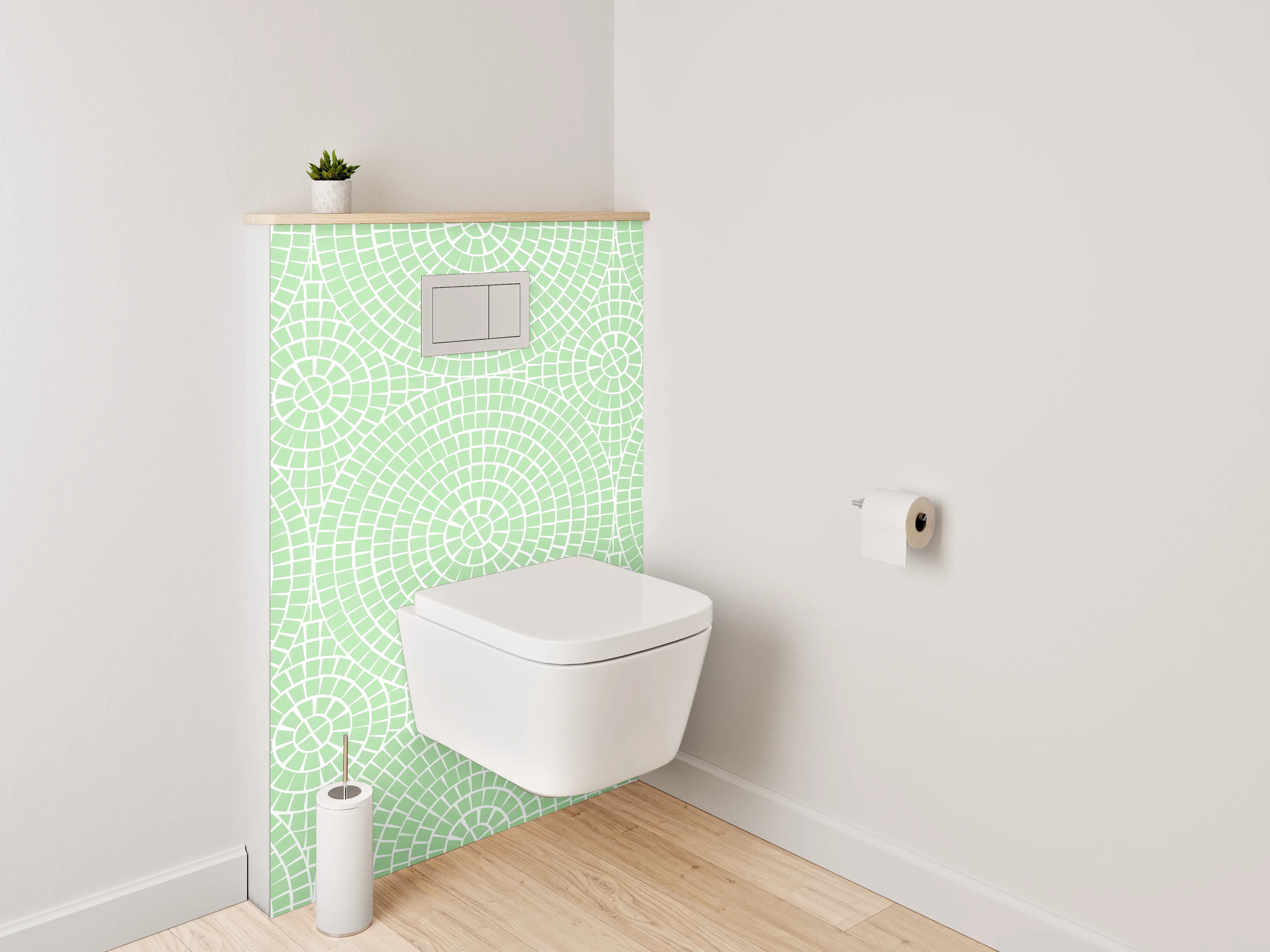 WC-Rückwand - Geometrisches Kreismuster in Mintgrün