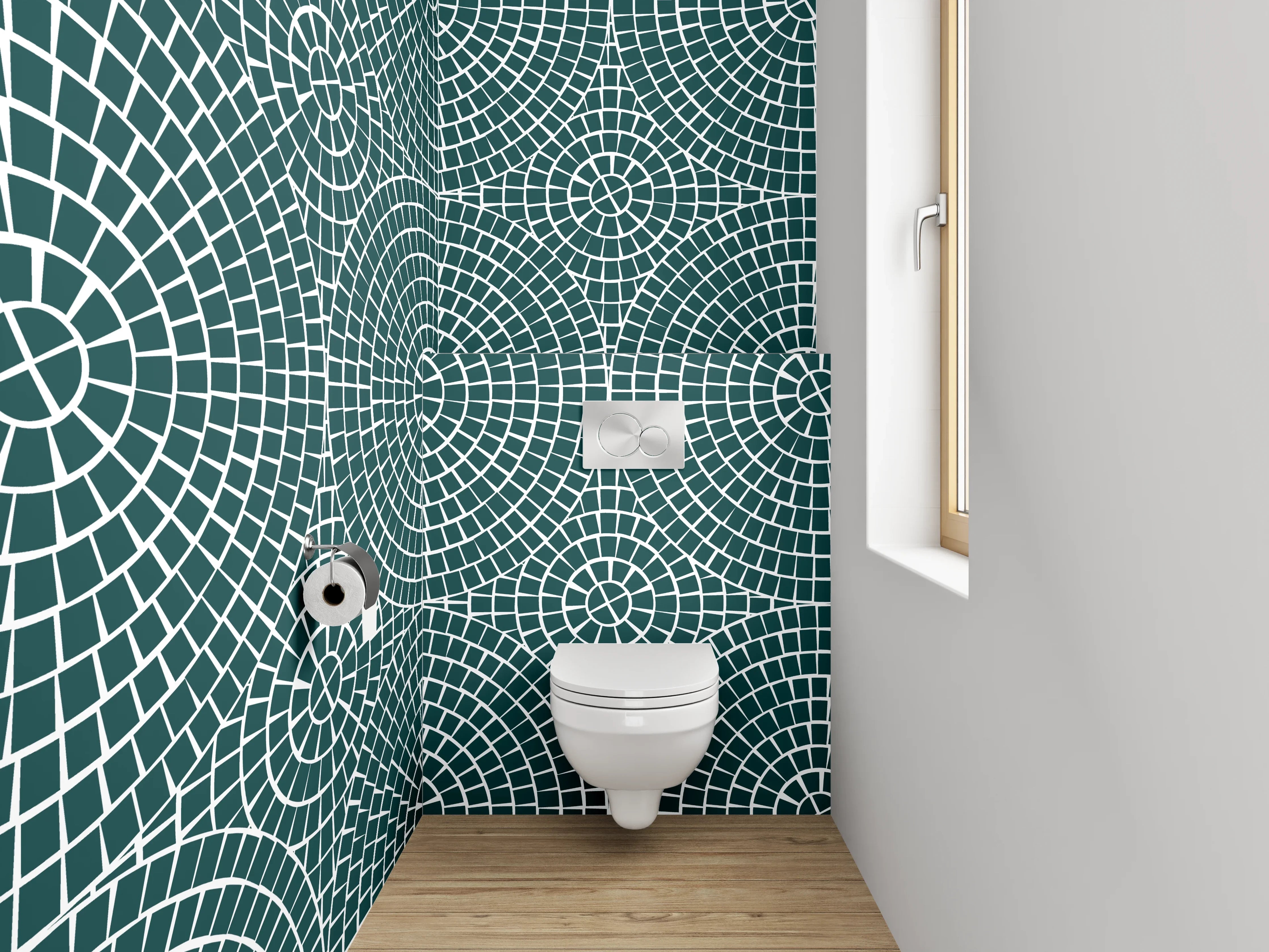 WC-Rückwand - Geometrisches Kreismuster in Türkis