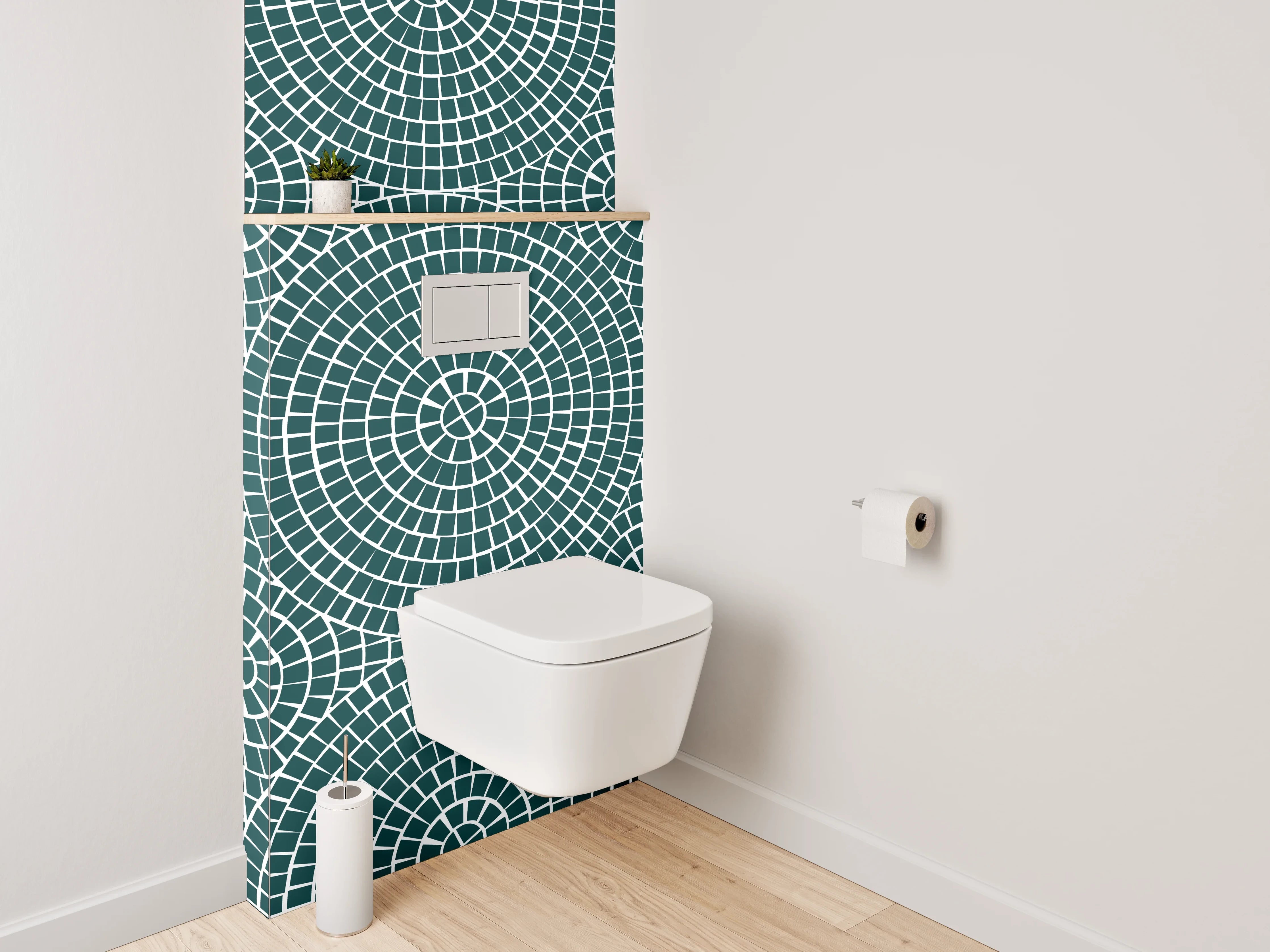 WC-Rückwand - Geometrisches Kreismuster in Türkis