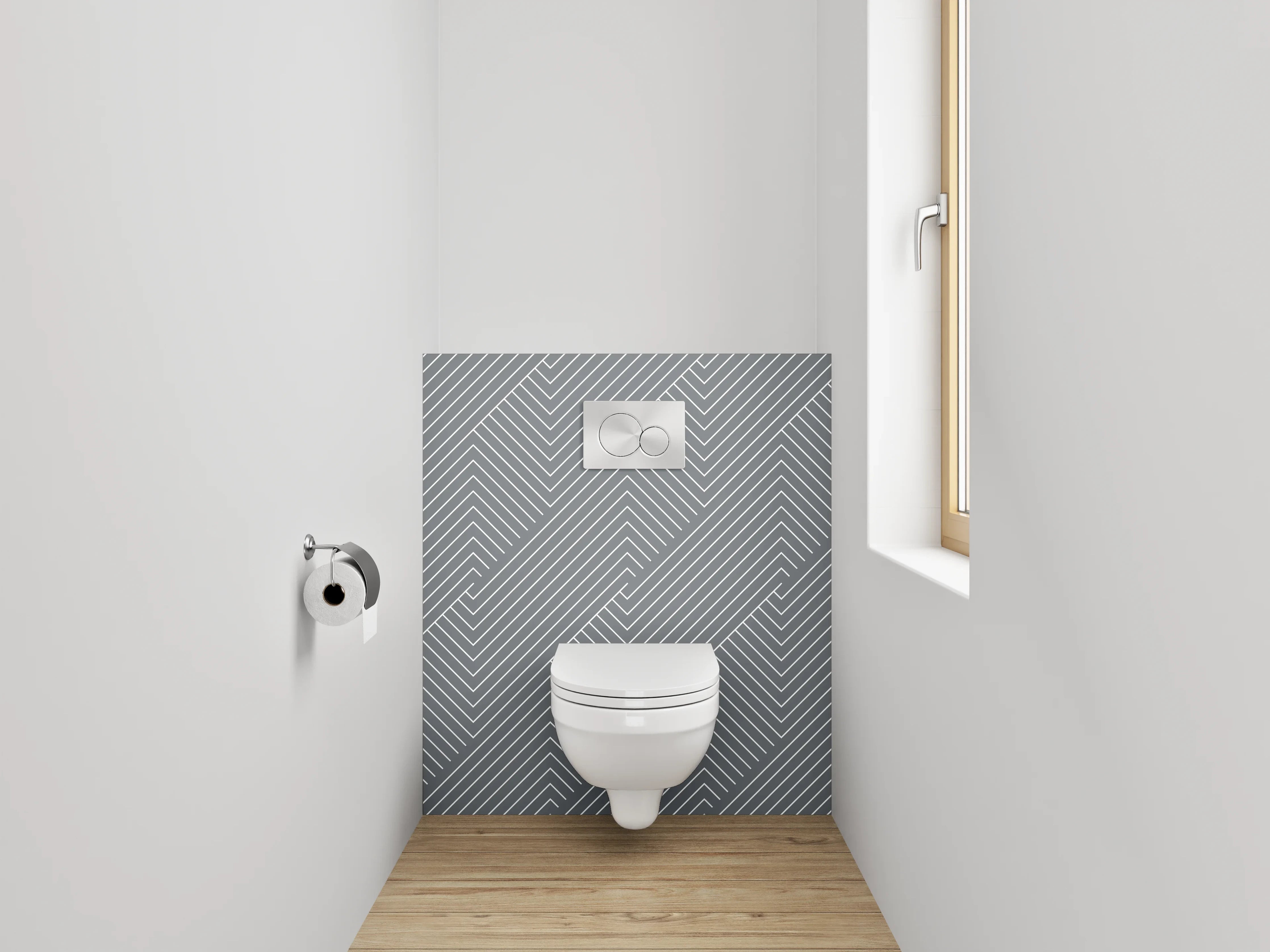 WC-Rückwand - Geometrisches Lineart-Muster Grau Weiß