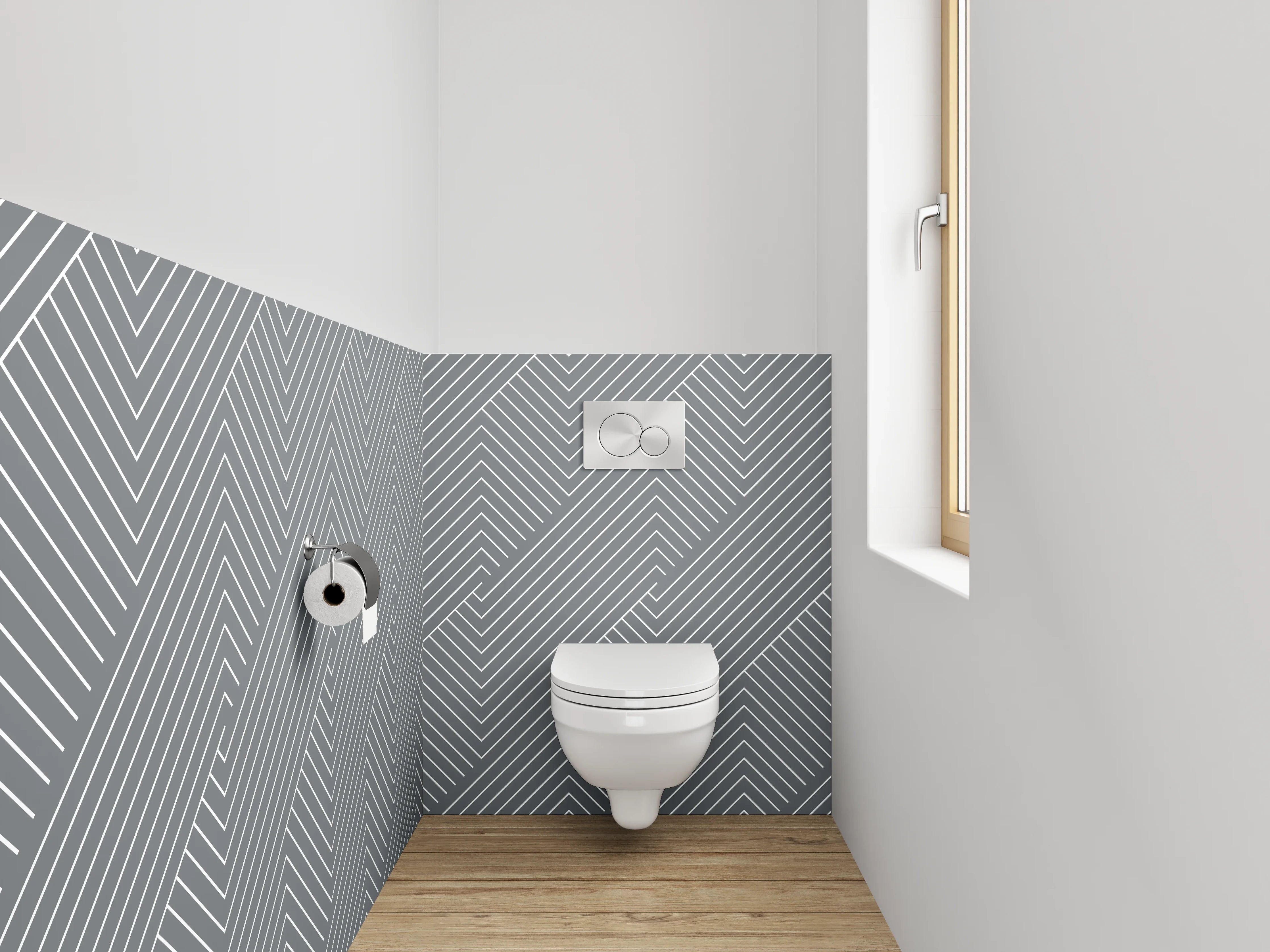 WC-Rückwand - Geometrisches Lineart-Muster Grau Weiß