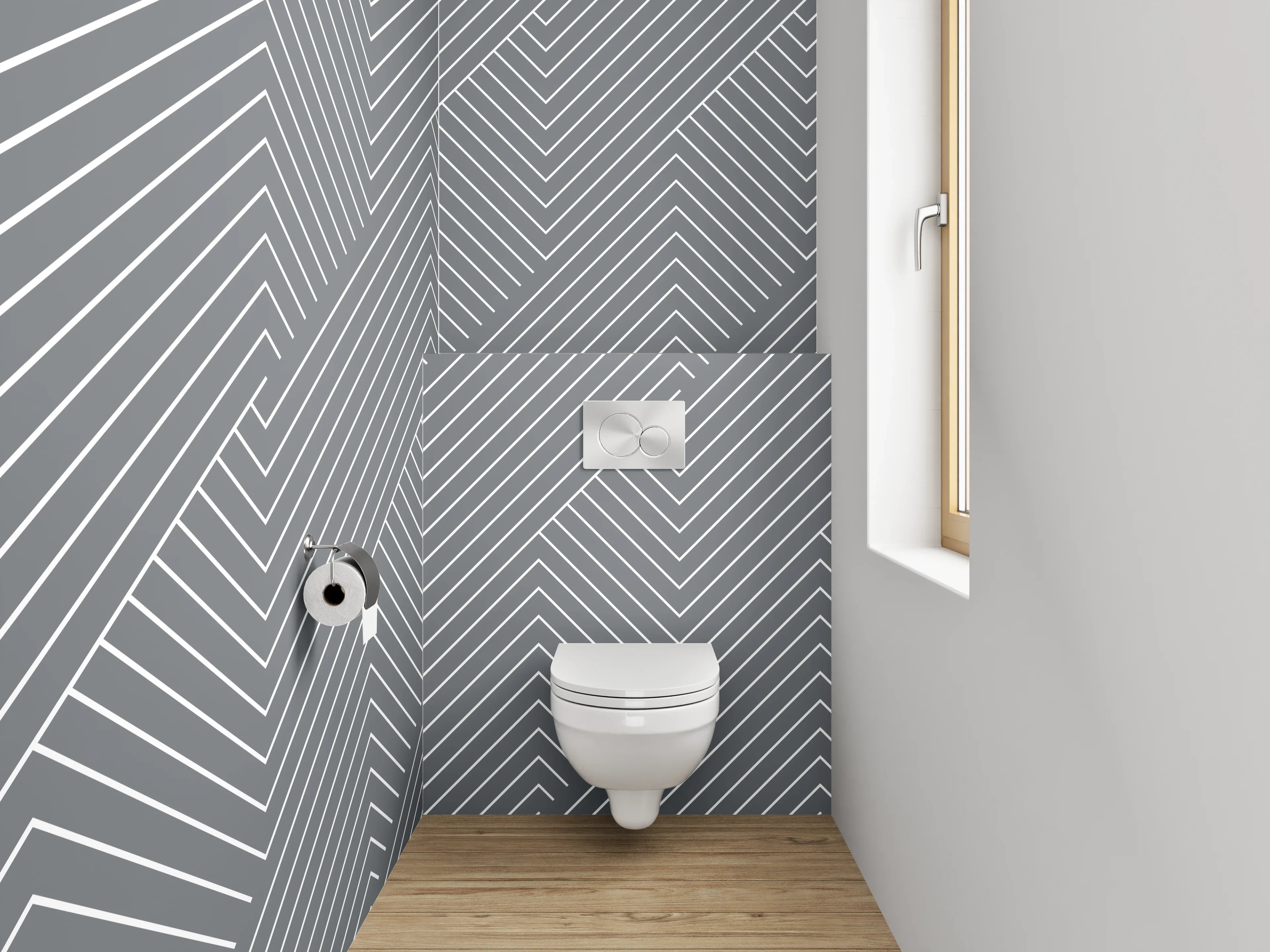 WC-Rückwand - Geometrisches Lineart-Muster Grau Weiß