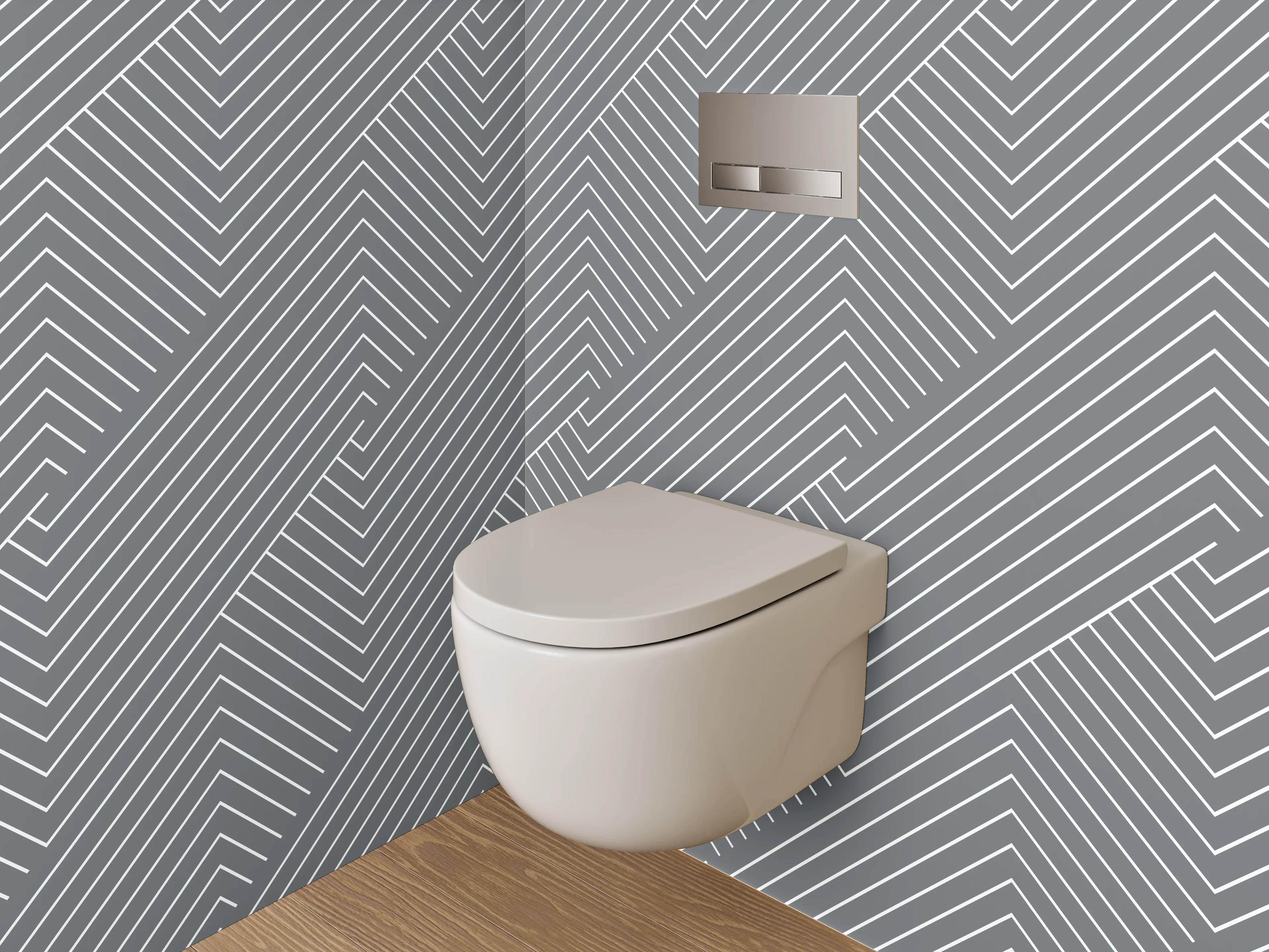 WC-Rückwand - Geometrisches Lineart-Muster Grau Weiß