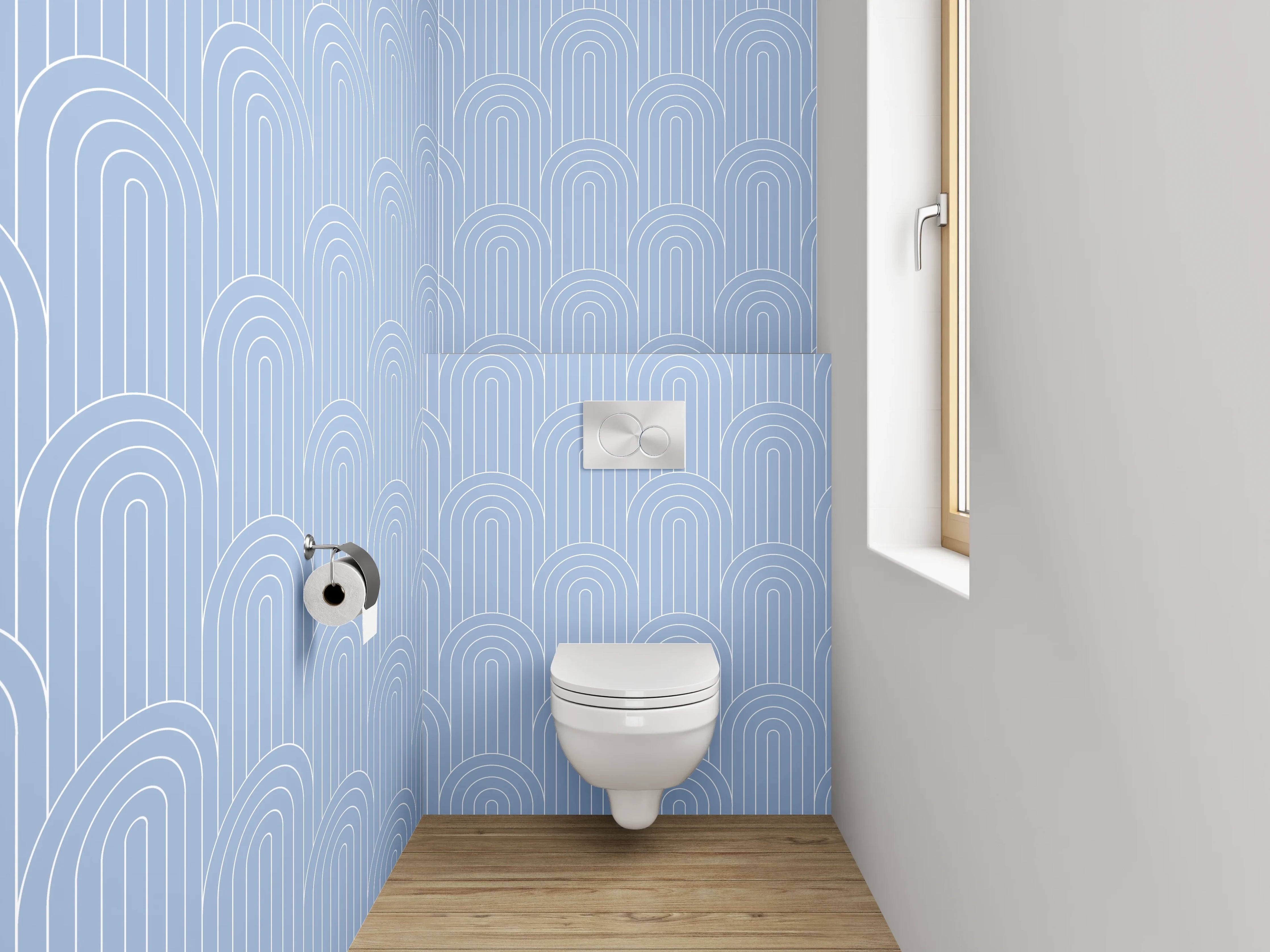 WC-Rückwand - Geometrisches Linien-Muster in Hellblau