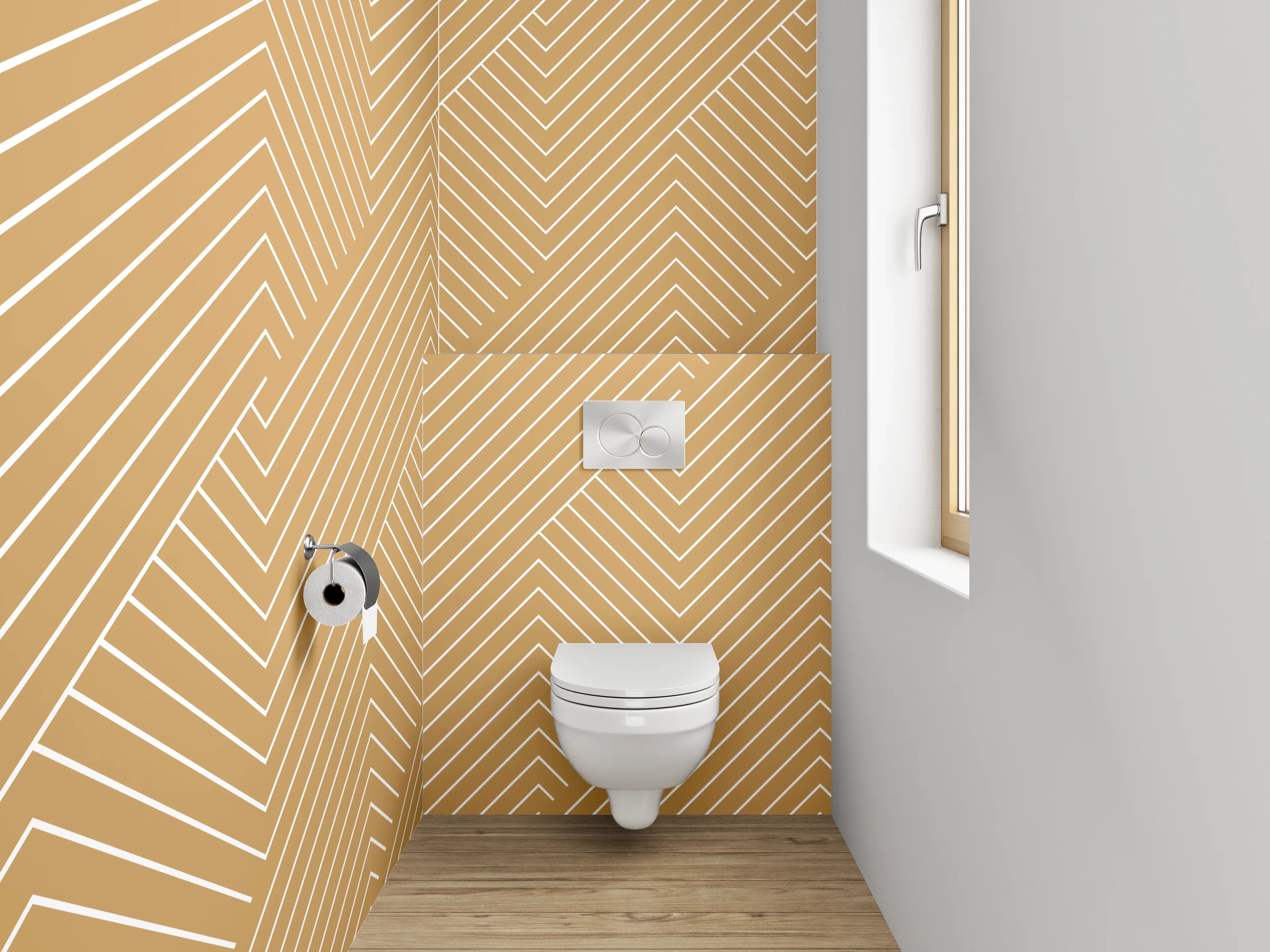WC-Rückwand - Geometrisches Linienmuster Beige Modern