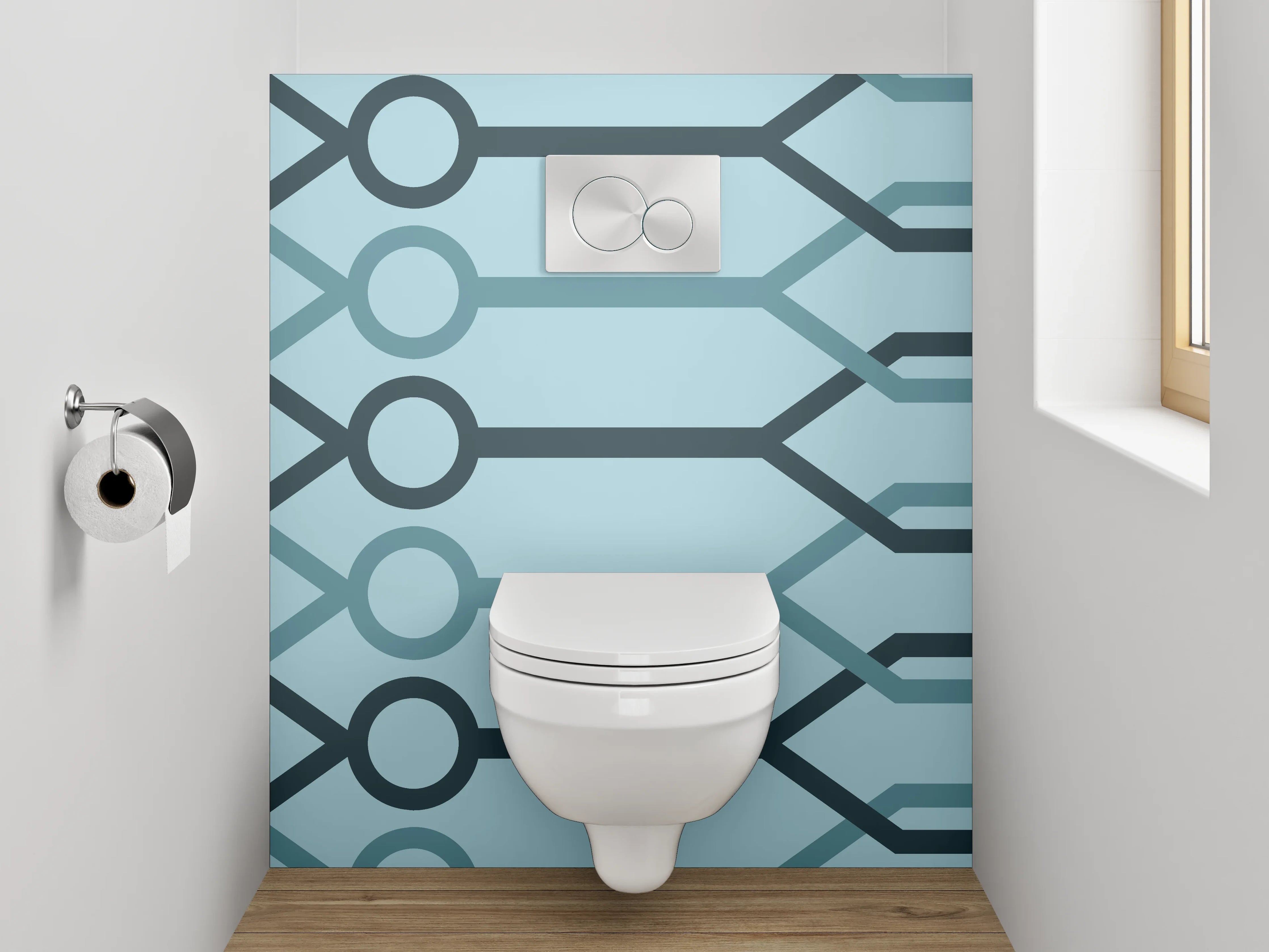 WC-Rückwand - Geometrisches Linienmuster Blau Modern