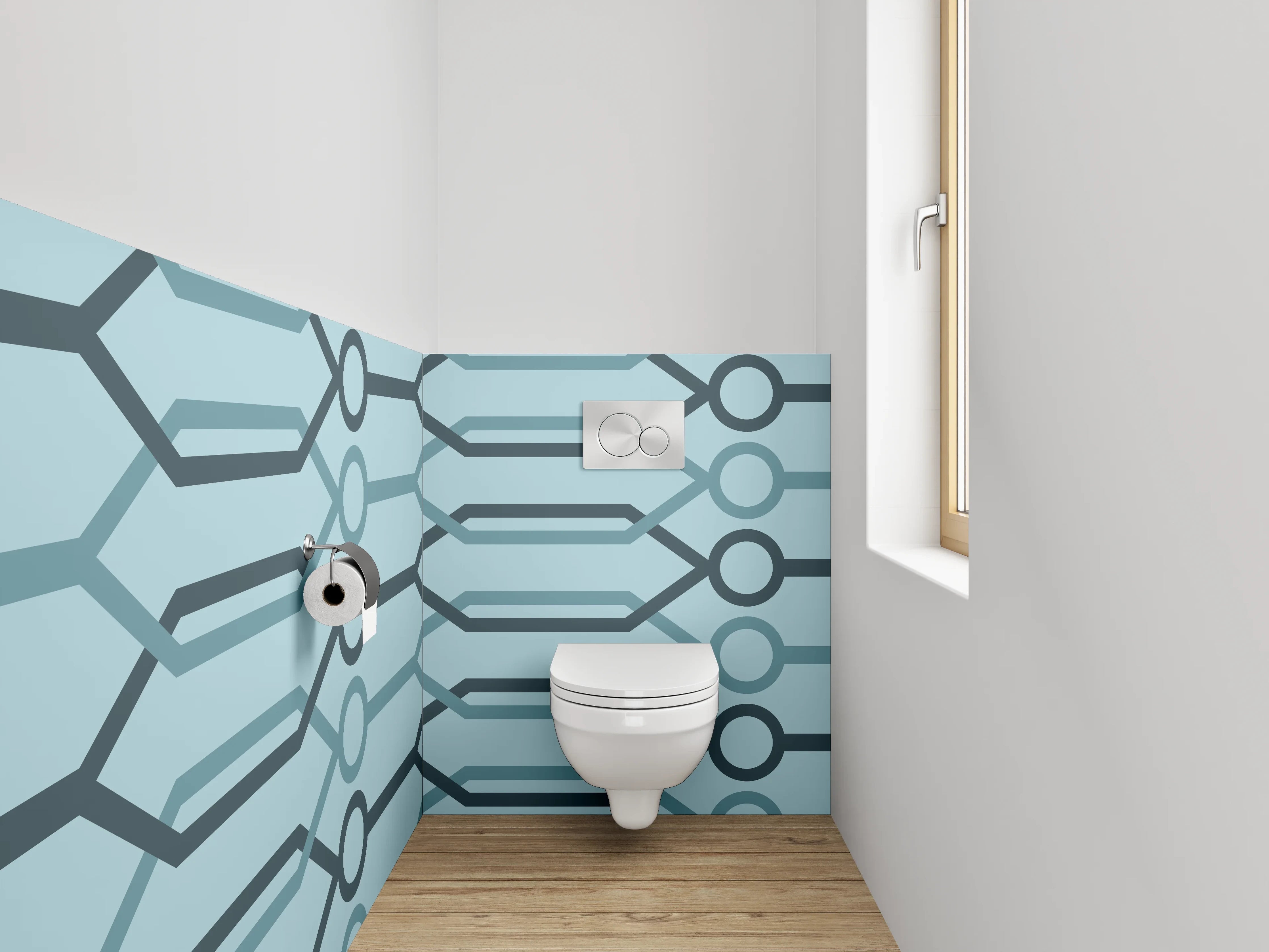 WC-Rückwand - Geometrisches Linienmuster Blau Modern