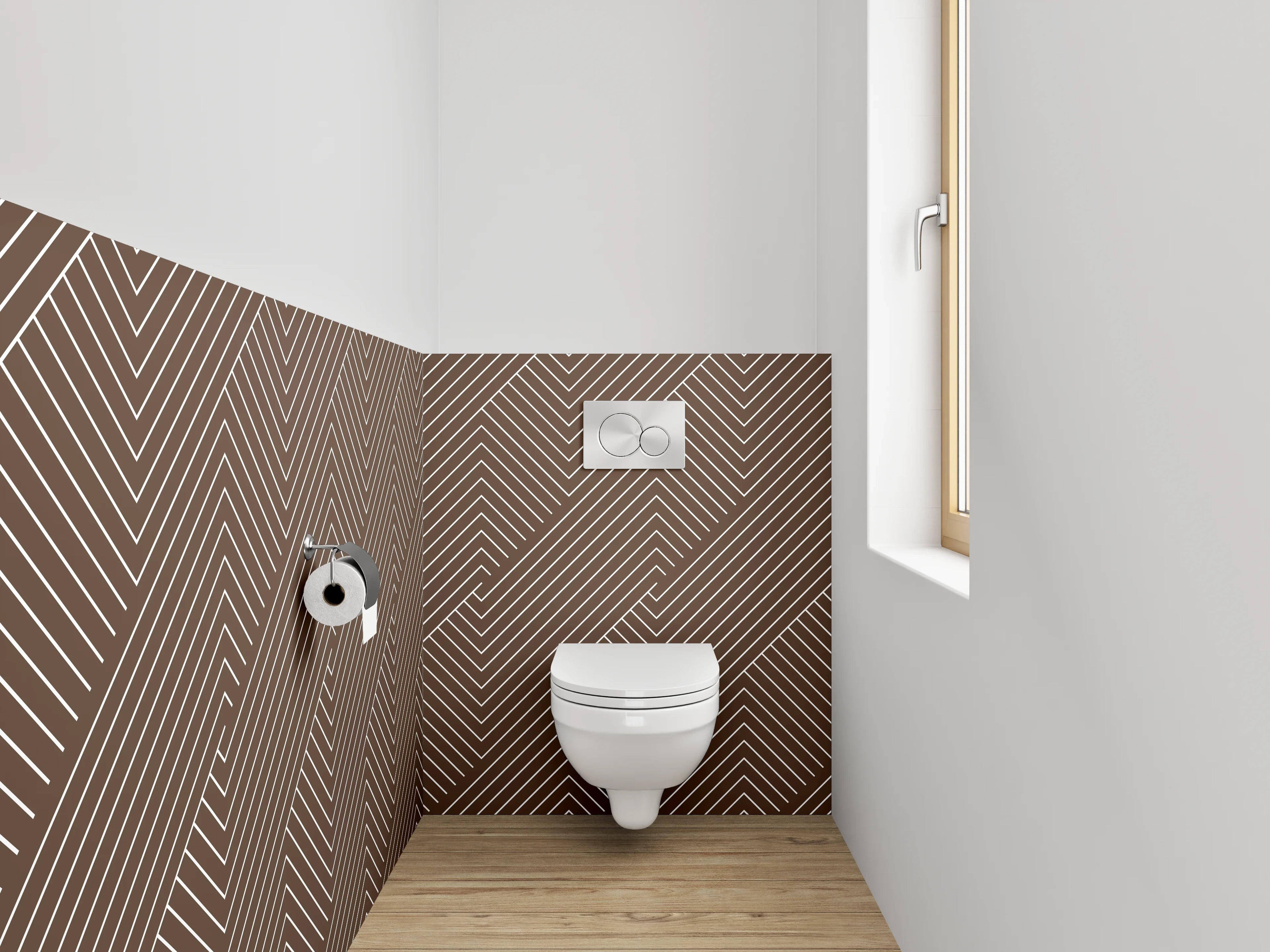 WC-Rückwand - Geometrisches Linienmuster Braun Weiß