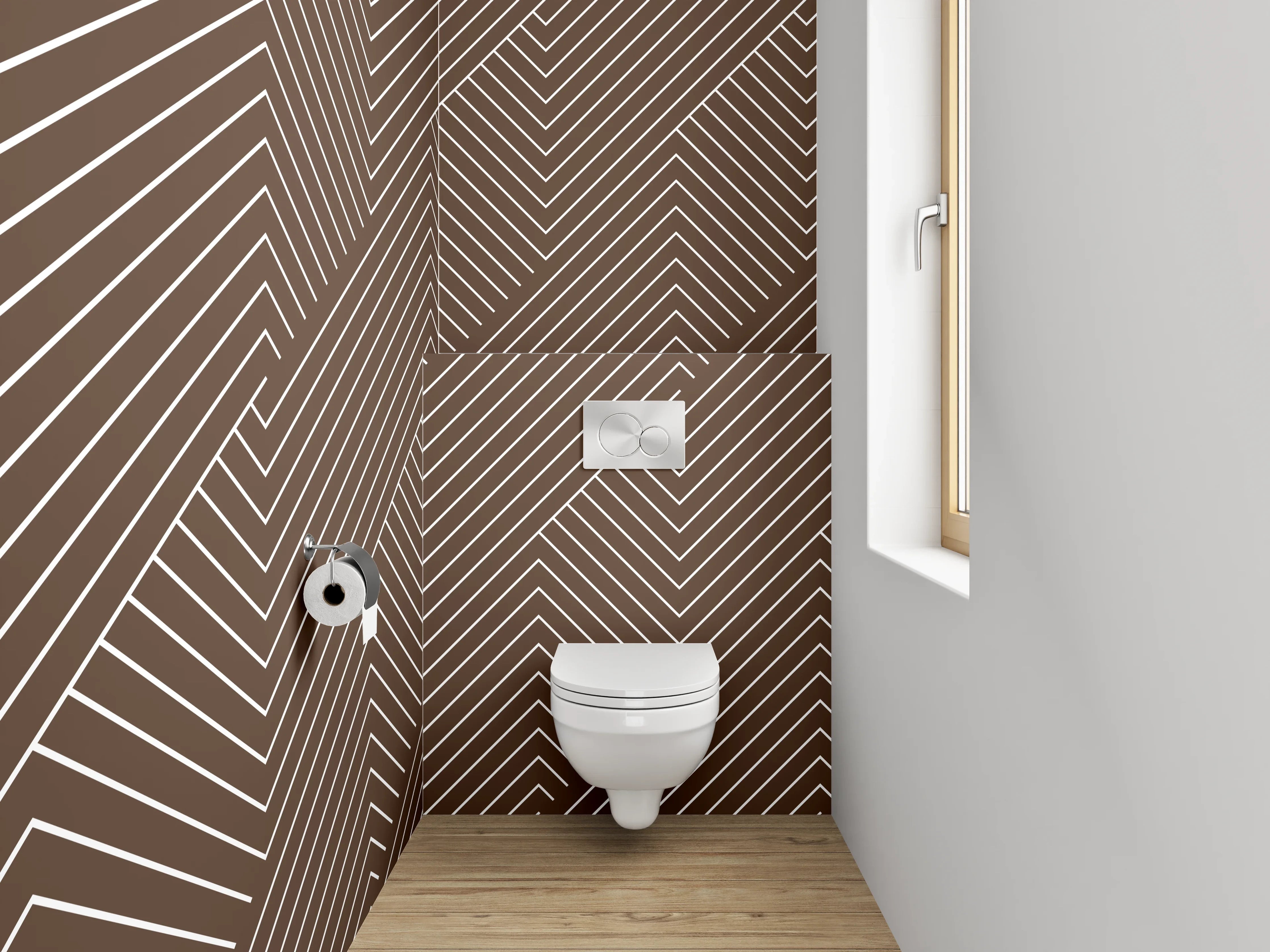 WC-Rückwand - Geometrisches Linienmuster Braun Weiß
