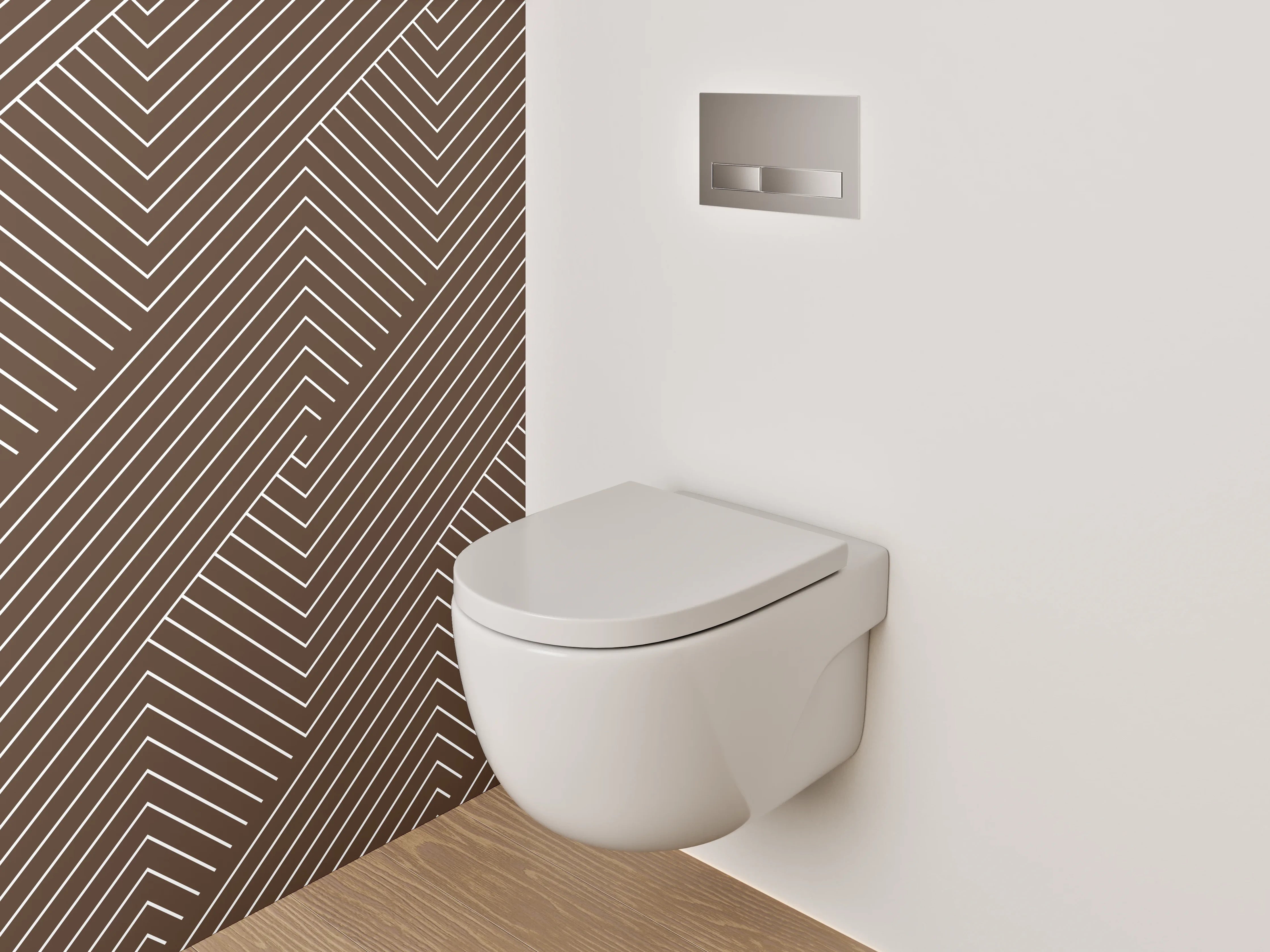 WC-Rückwand - Geometrisches Linienmuster Braun Weiß
