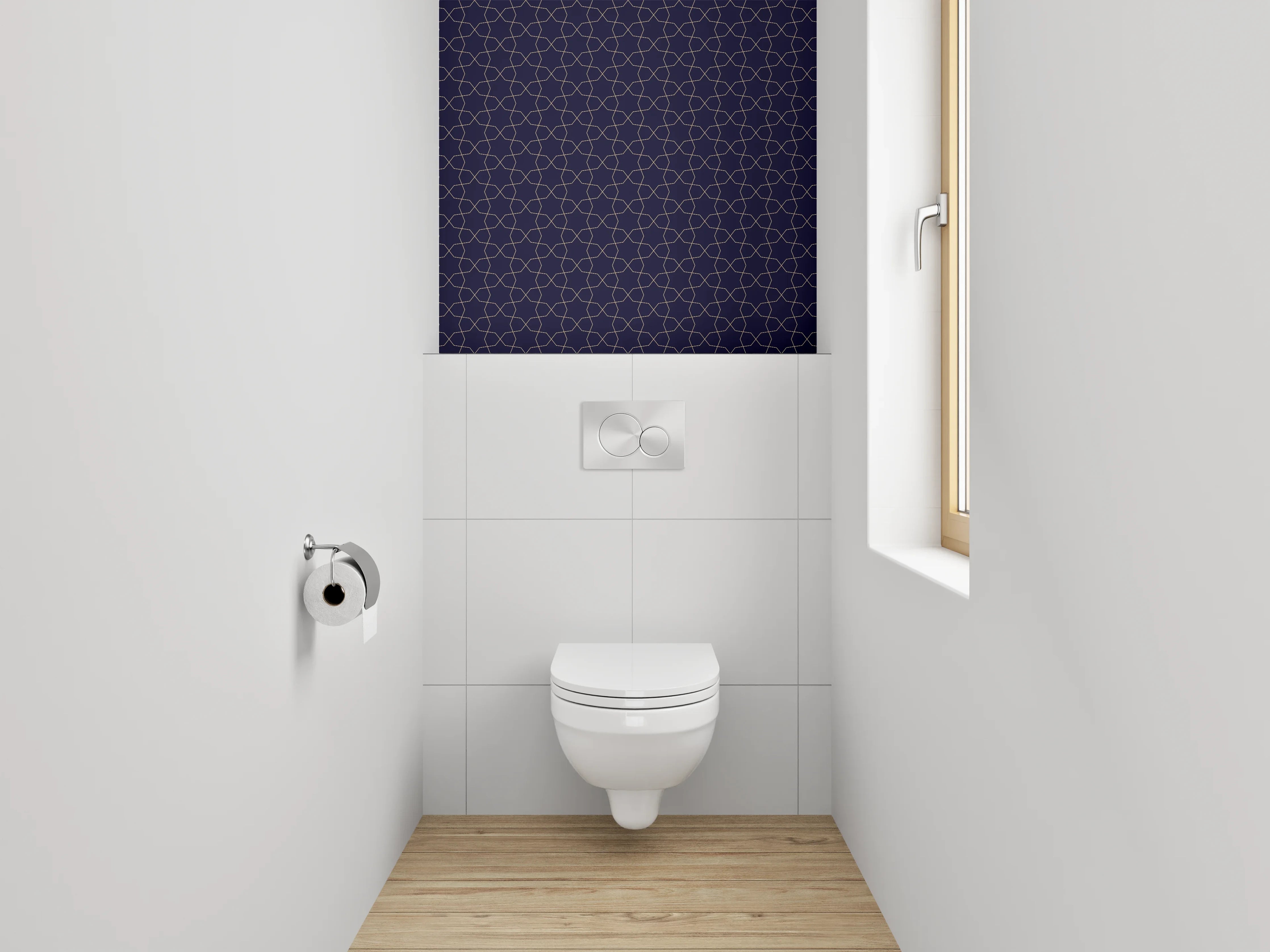 WC-Rückwand - Geometrisches Linienmuster Dunkelblau